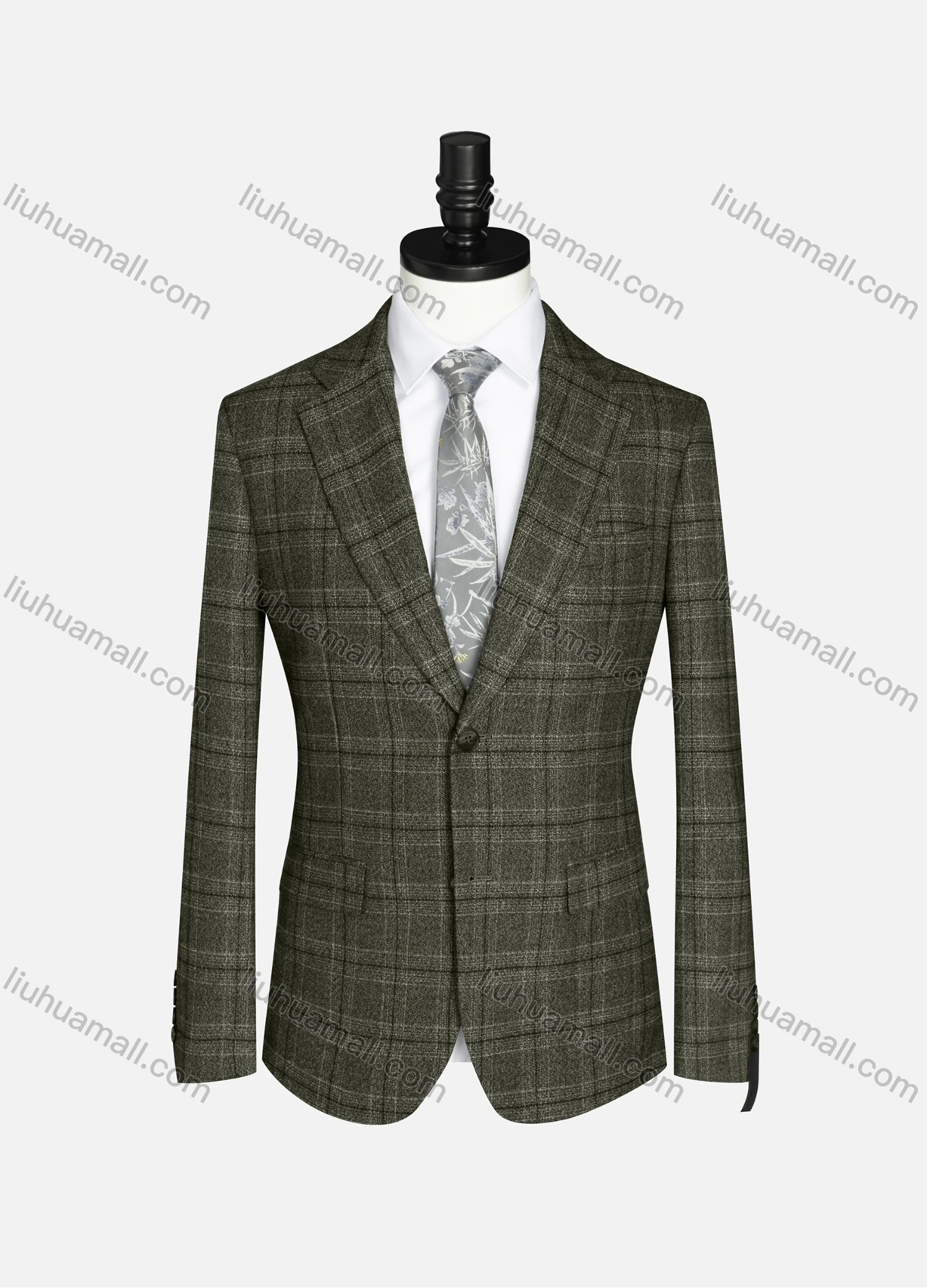 Wholesale Men's Formal Lapel Long Sleeve Two Button Plaid Blazer Jackets 9066# - Liuhuamall