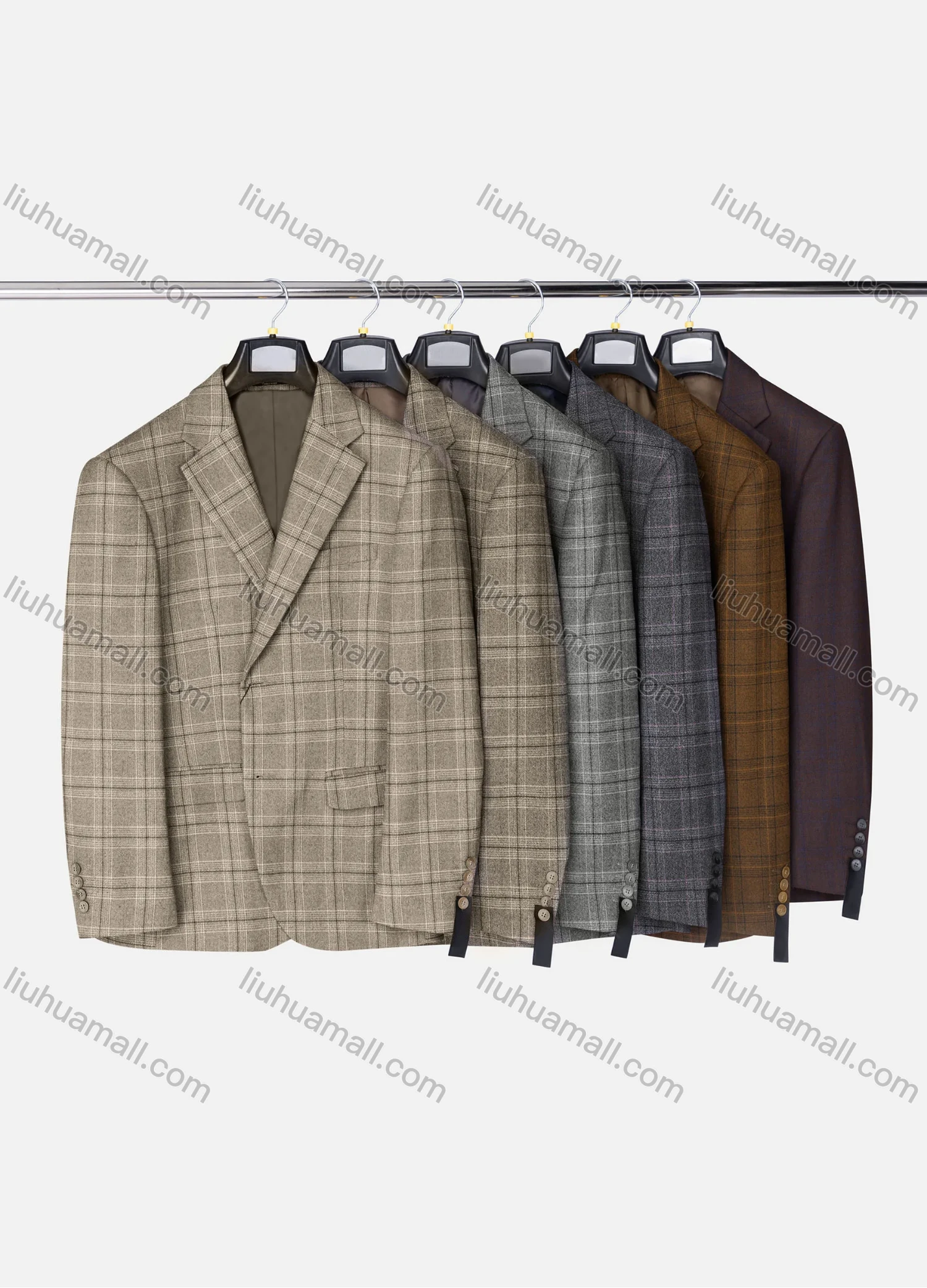 Wholesale Men's Formal Lapel Long Sleeve Two Button Plaid Blazer Jackets 9066# - Liuhuamall