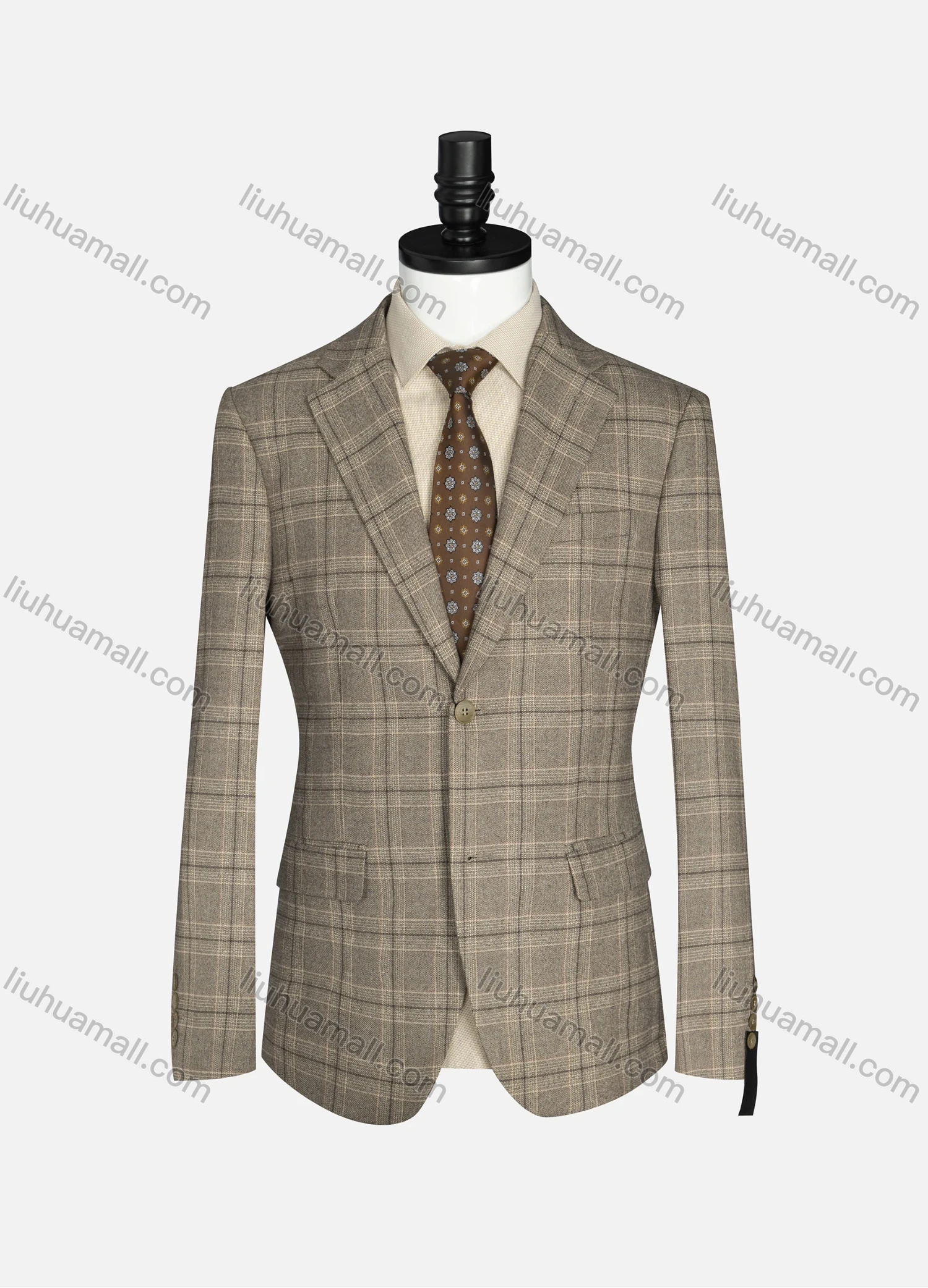 Wholesale Men's Formal Lapel Long Sleeve Two Button Plaid Blazer Jackets 9066# - Liuhuamall