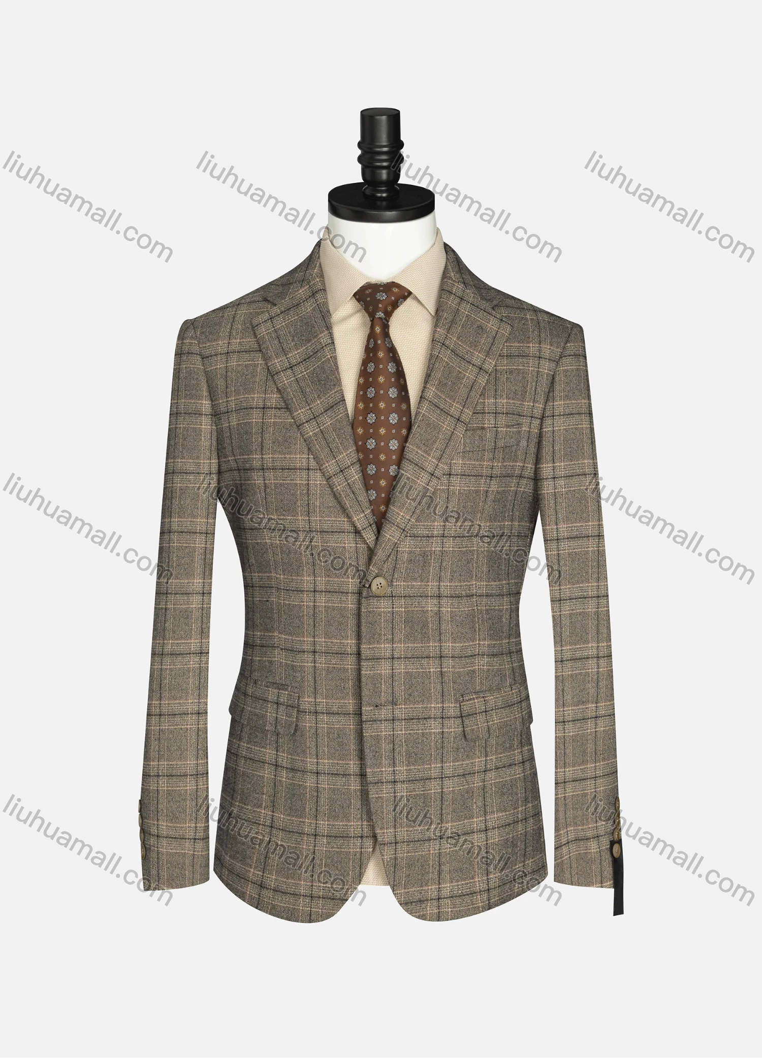 Wholesale Men's Formal Lapel Long Sleeve Two Button Plaid Blazer Jackets 9066# - Liuhuamall