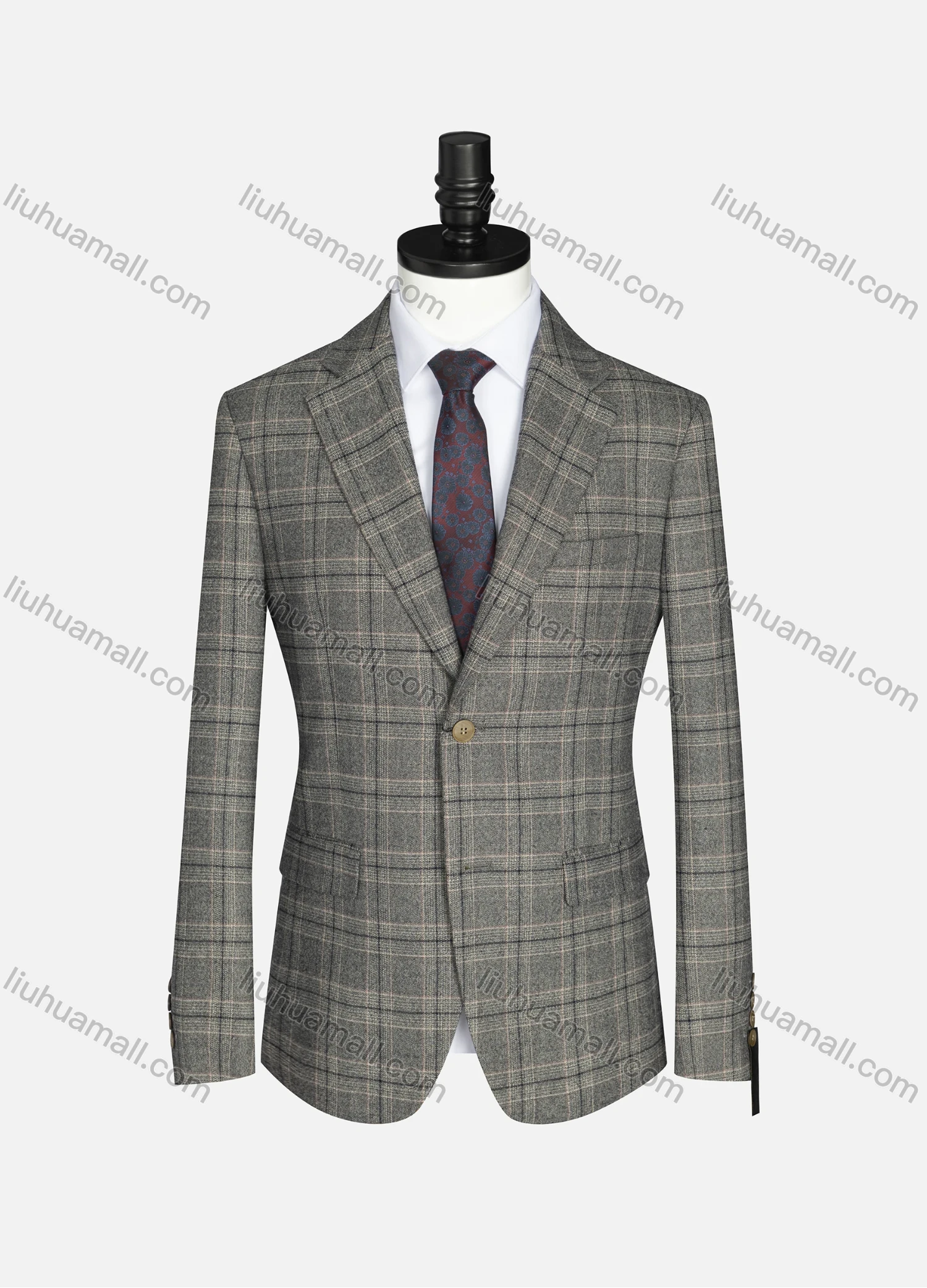 Wholesale Men's Formal Lapel Long Sleeve Two Button Plaid Blazer Jackets 9066# - Liuhuamall