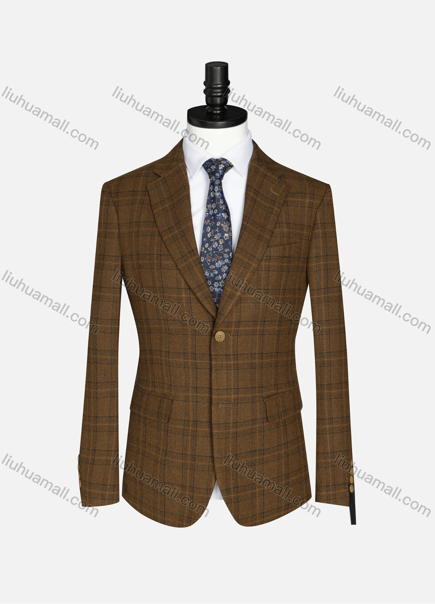 Wholesale Men's Formal Lapel Long Sleeve Two Button Plaid Blazer Jackets 9066# - Liuhuamall