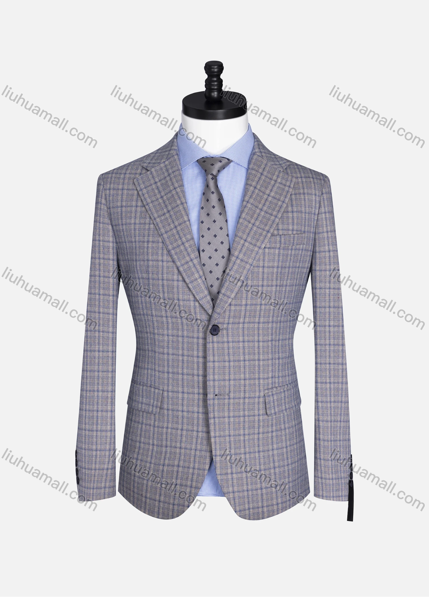 Wholesale Men's Formal Lapel Long Sleeve Two Button Plaid Blazer Jackets 9073# - Liuhuamall