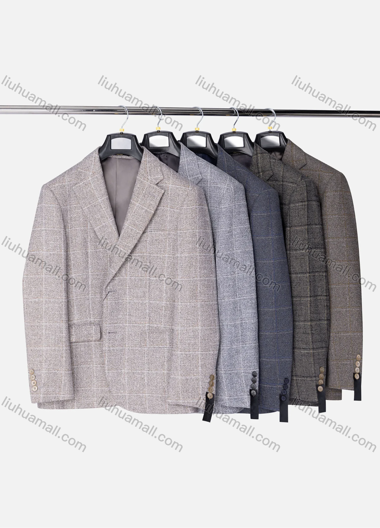 Wholesale Men's Formal Lapel Plaid Long Sleeve Two Button Blazer Jackets 9078# - Liuhuamall