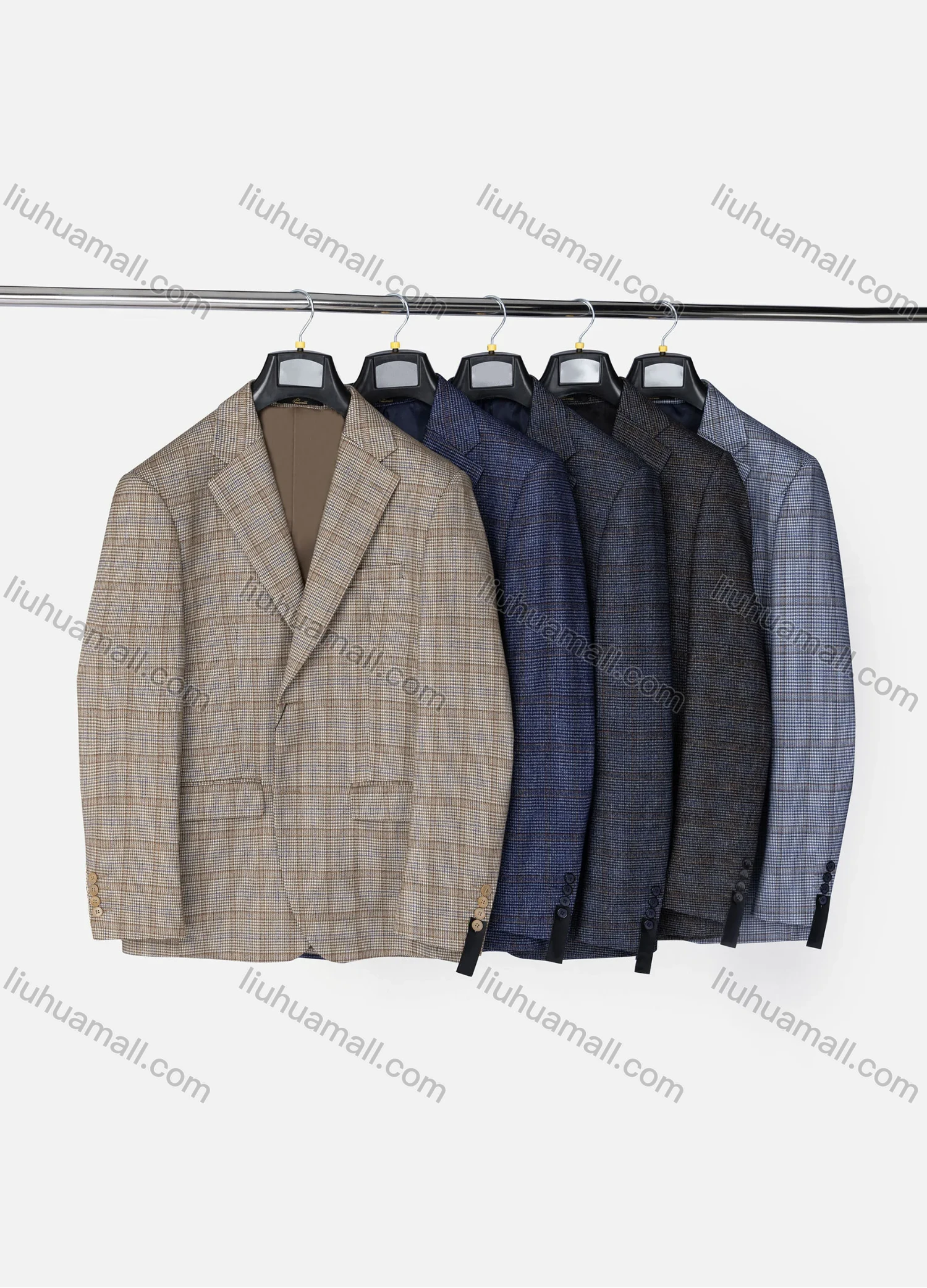Wholesale Men's Formal Lapel Gingham Long Sleeve Two Button Blazer Jackets 723785# - Liuhuamall