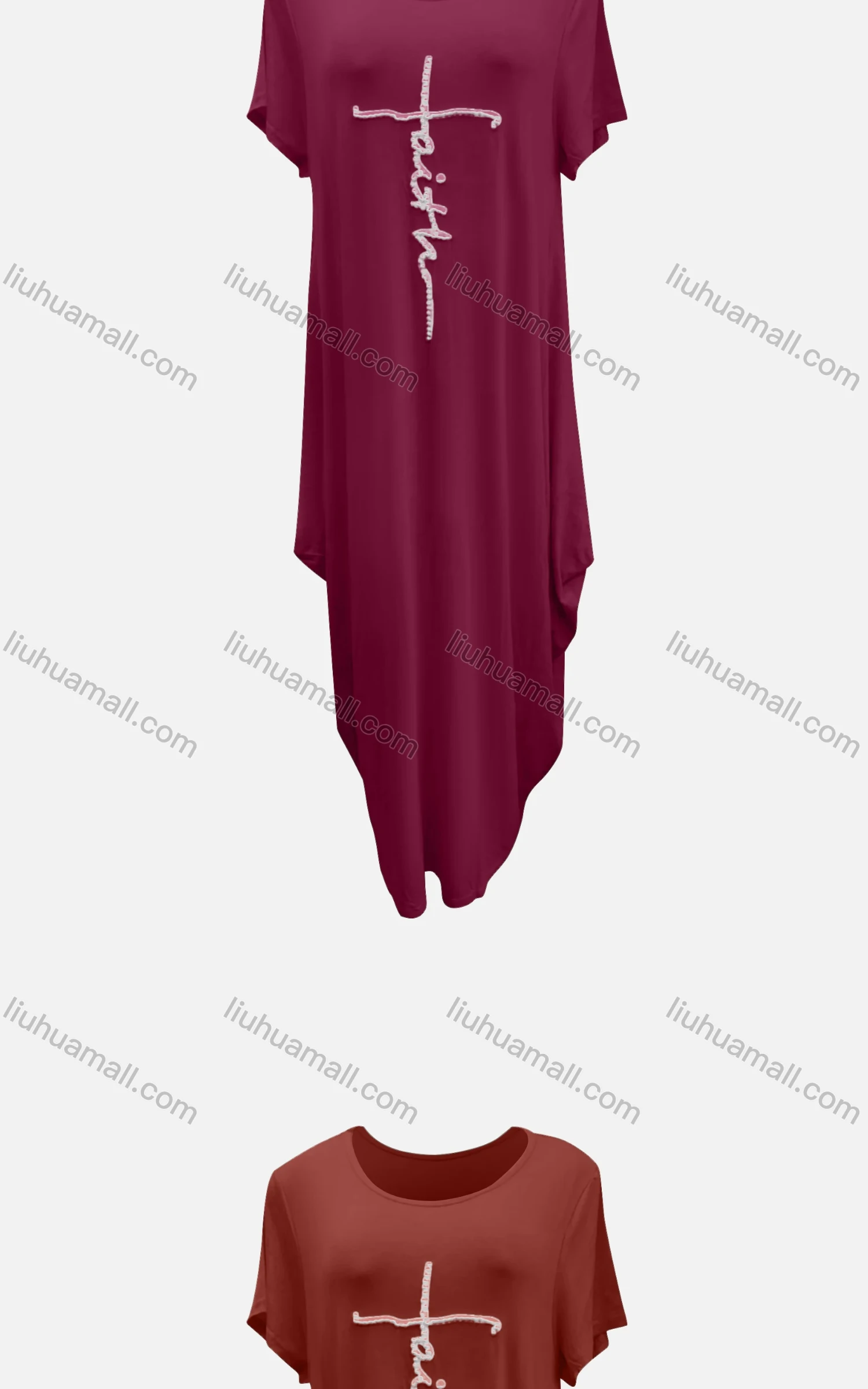 Wholesale Women's African Crew Neck Letter Pearl Decor Short Sleeve Loose Fit Dress 8801# - Liuhuamall