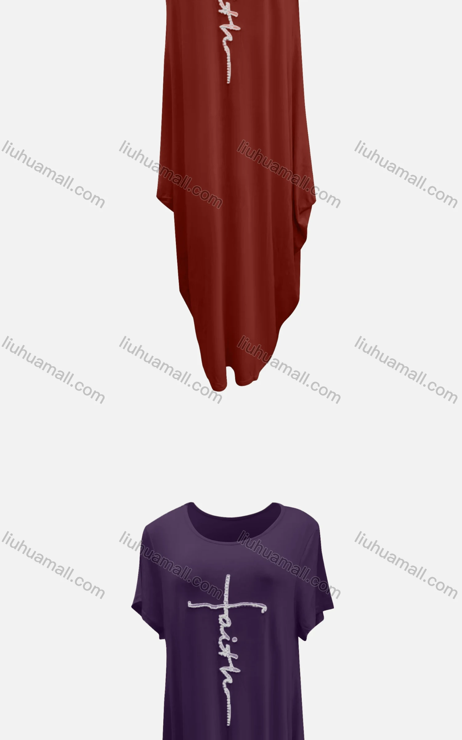 Wholesale Women's African Crew Neck Letter Pearl Decor Short Sleeve Loose Fit Dress 8801# - Liuhuamall