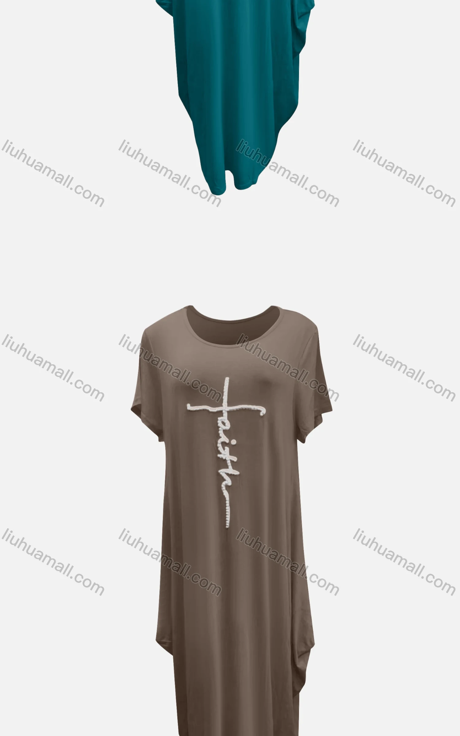 Wholesale Women's African Crew Neck Letter Pearl Decor Short Sleeve Loose Fit Dress 8801# - Liuhuamall