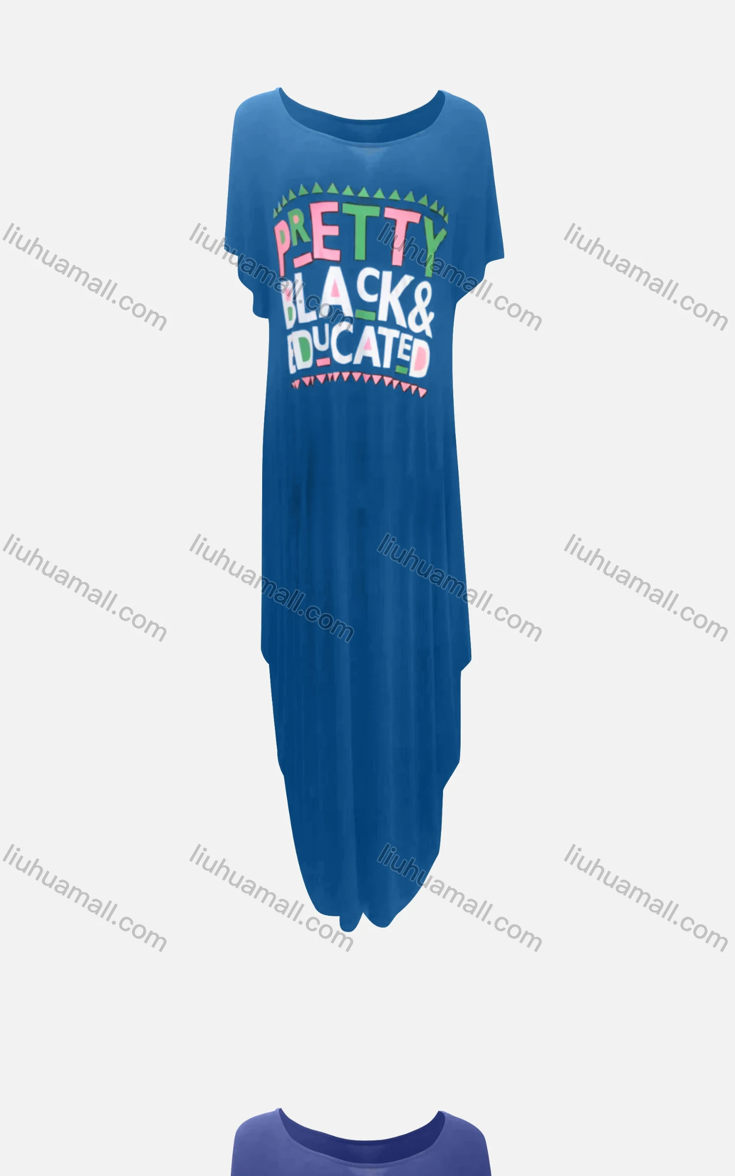 Wholesale Women's African Crew Neck Letter Short Sleeve Pockets Loose Fit Maxi Dress 8802# - Liuhuamall