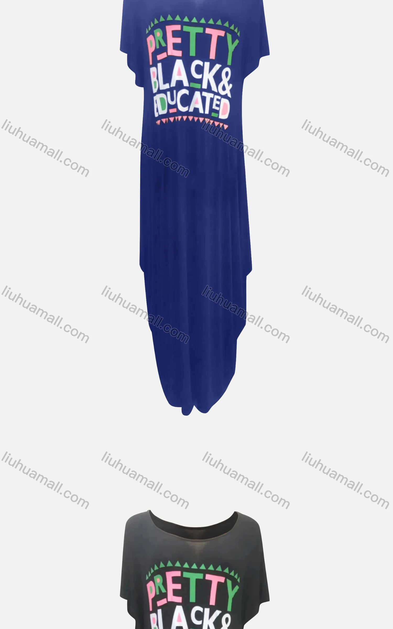 Wholesale Women's African Crew Neck Letter Short Sleeve Pockets Loose Fit Maxi Dress 8802# - Liuhuamall