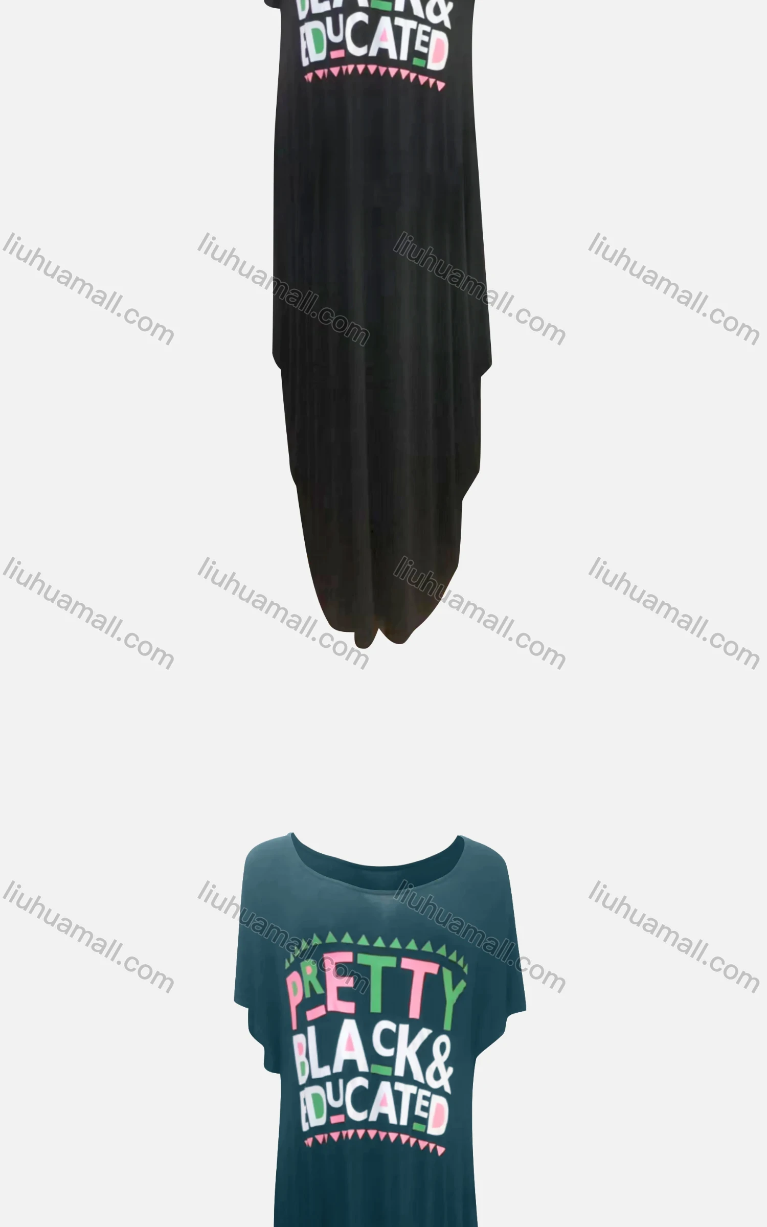 Wholesale Women's African Crew Neck Letter Short Sleeve Pockets Loose Fit Maxi Dress 8802# - Liuhuamall