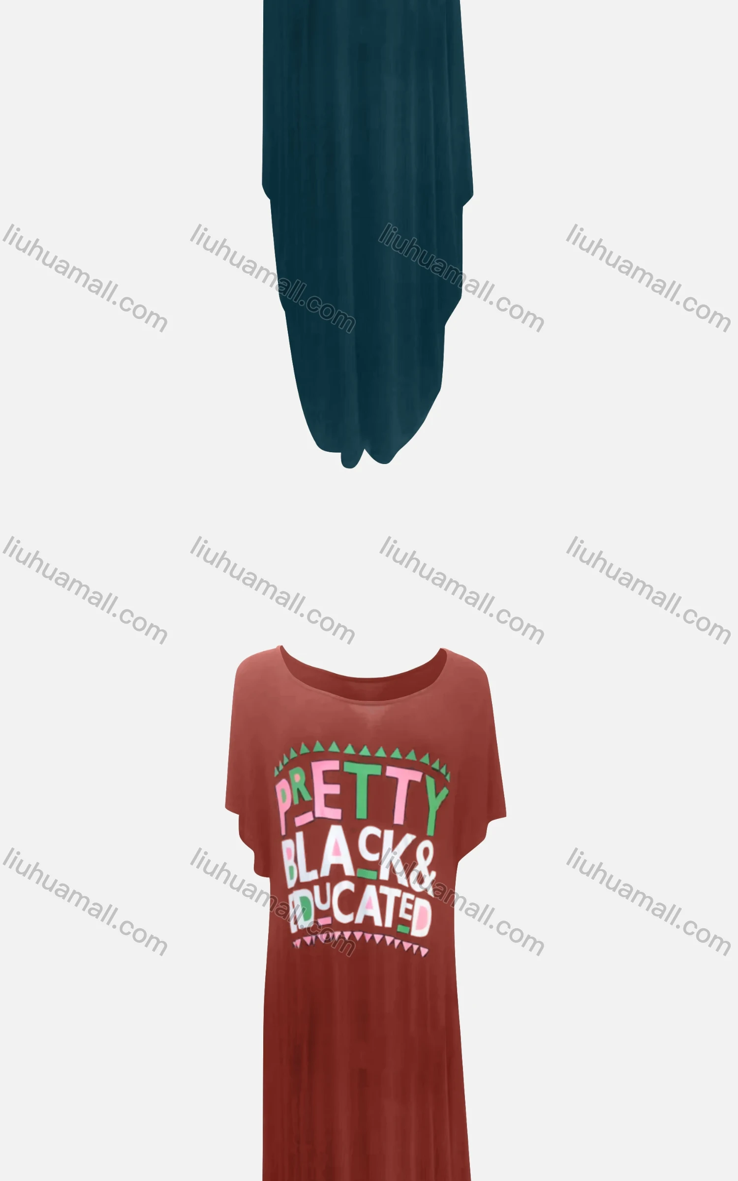 Wholesale Women's African Crew Neck Letter Short Sleeve Pockets Loose Fit Maxi Dress 8802# - Liuhuamall