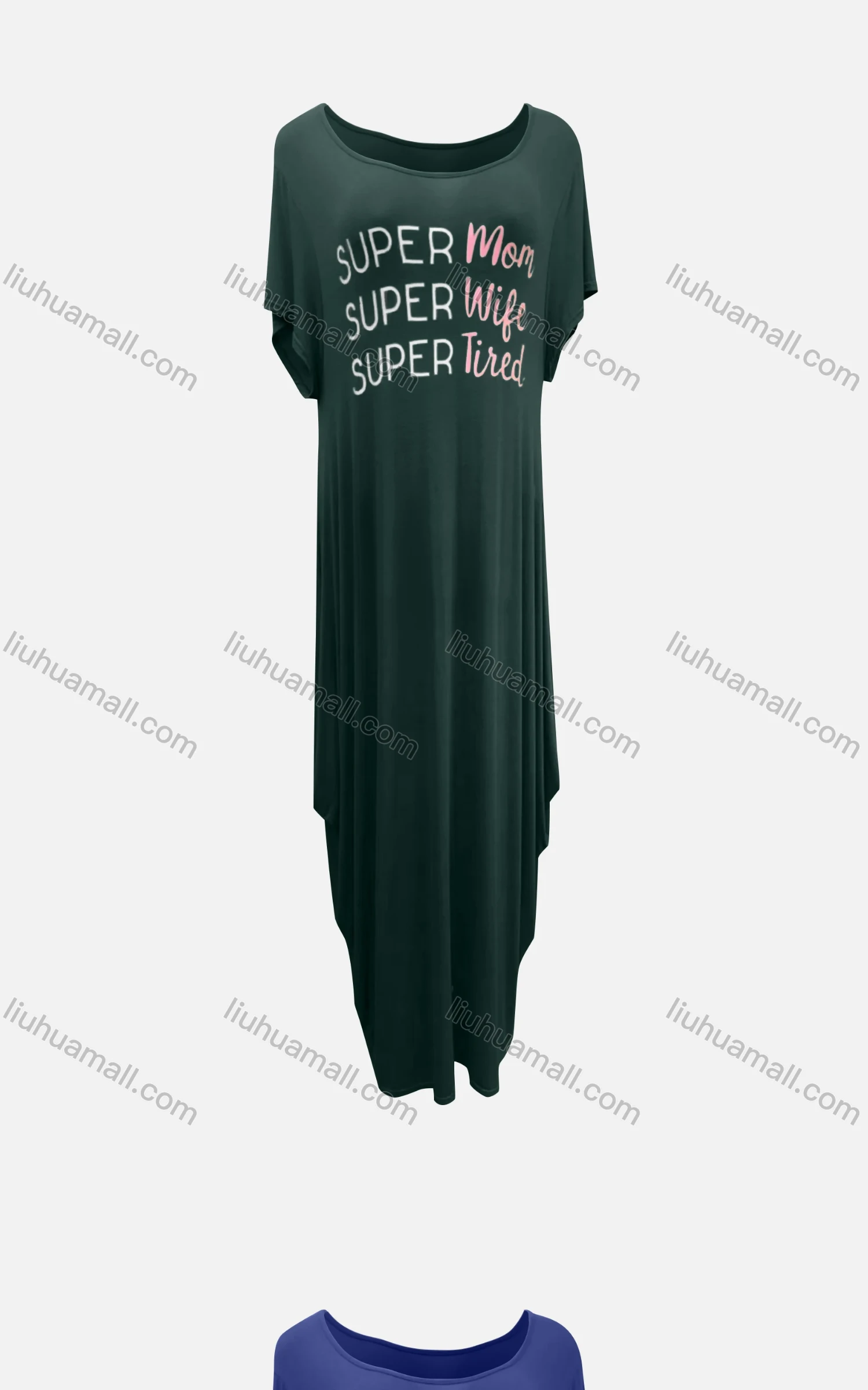 Wholesale Women's African Crew Neck Letter Short Sleeve Pockets Loose Fit Maxi Dress 8803# - Liuhuamall