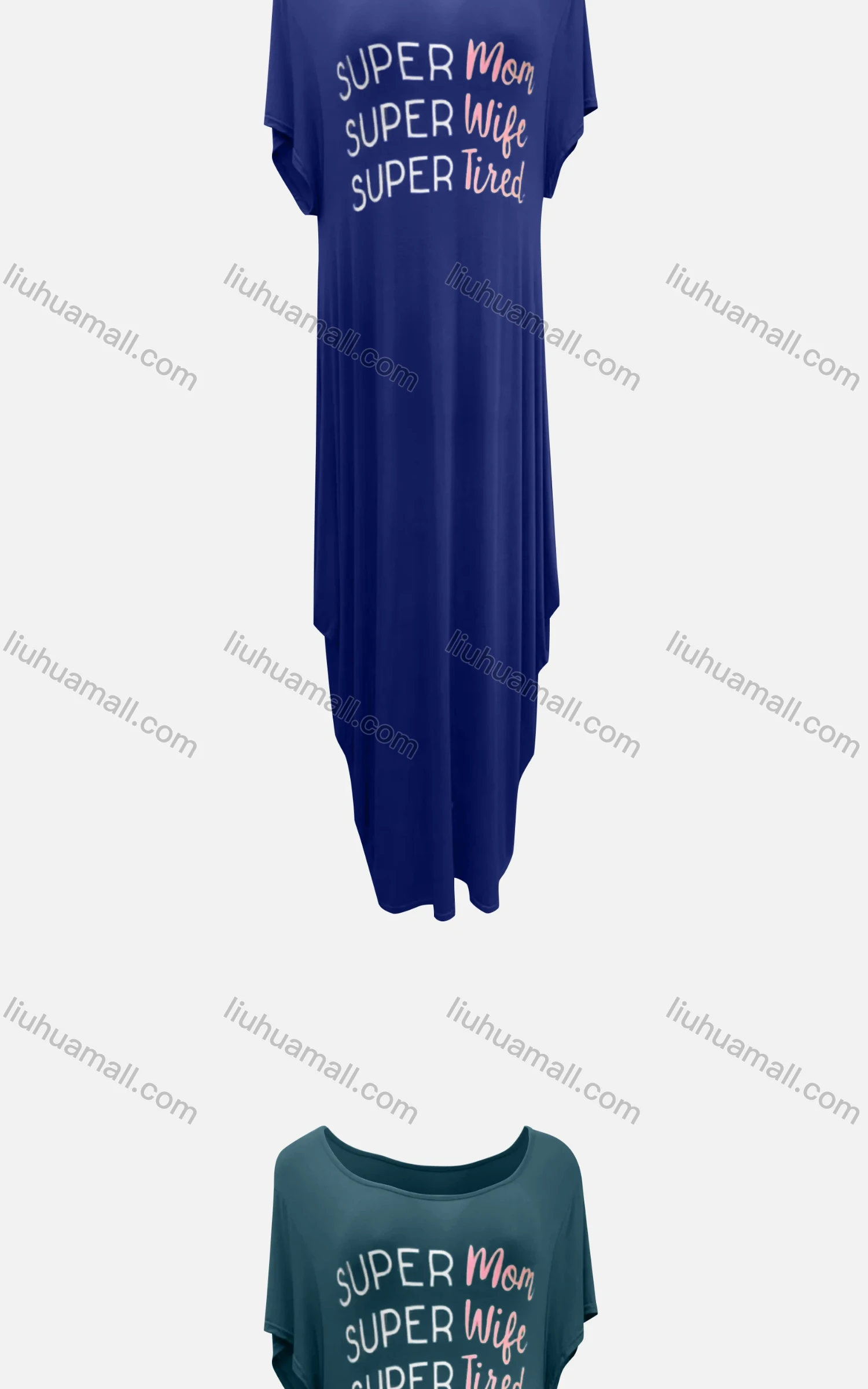 Wholesale Women's African Crew Neck Letter Short Sleeve Pockets Loose Fit Maxi Dress 8803# - Liuhuamall