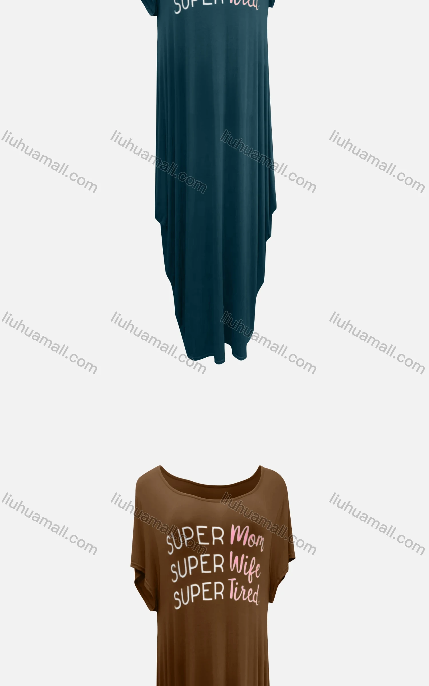 Wholesale Women's African Crew Neck Letter Short Sleeve Pockets Loose Fit Maxi Dress 8803# - Liuhuamall