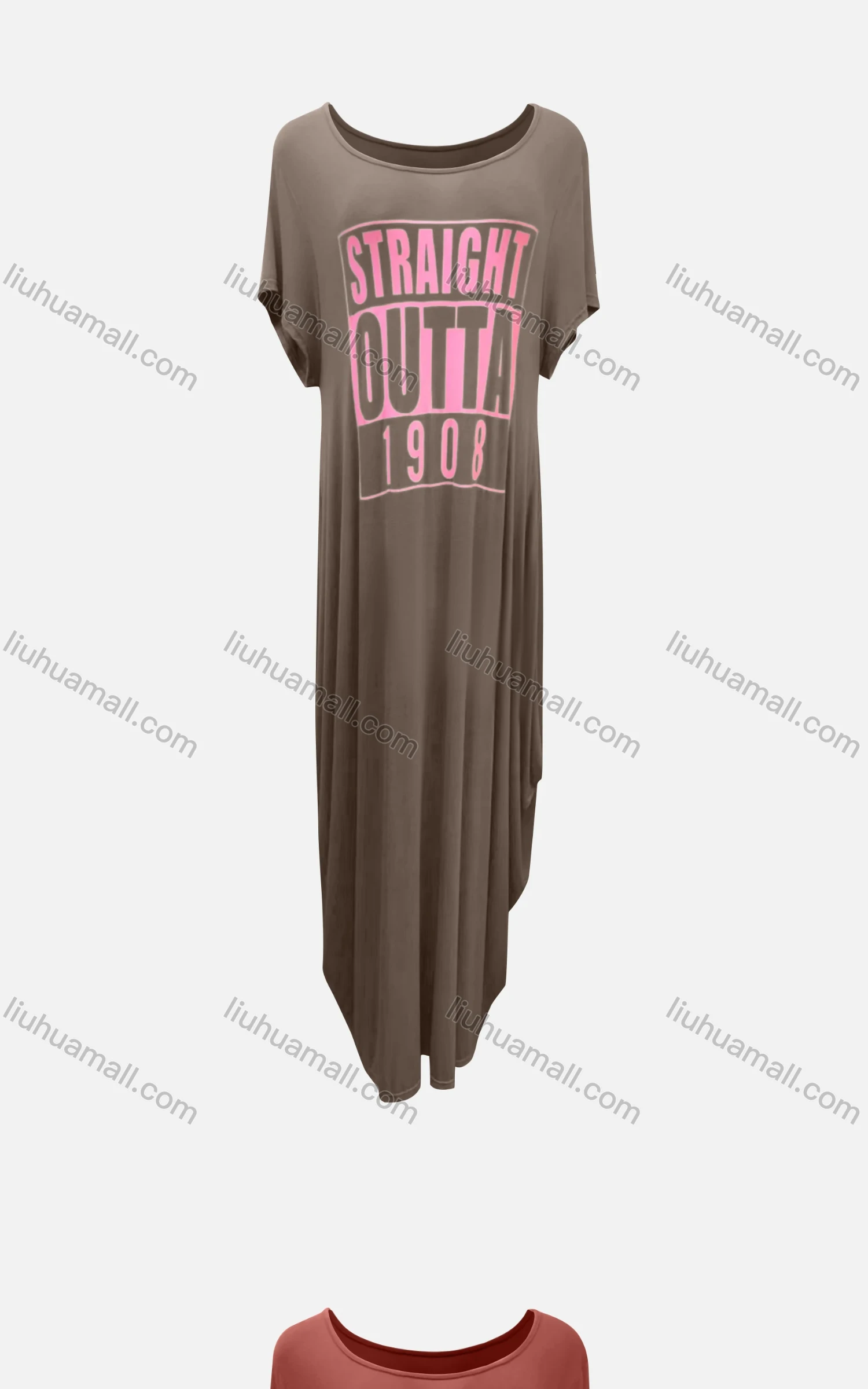 Wholesale Women's African Crew Neck Letter Short Sleeve Pockets Loose Fit Maxi Dress 8804# - Liuhuamall