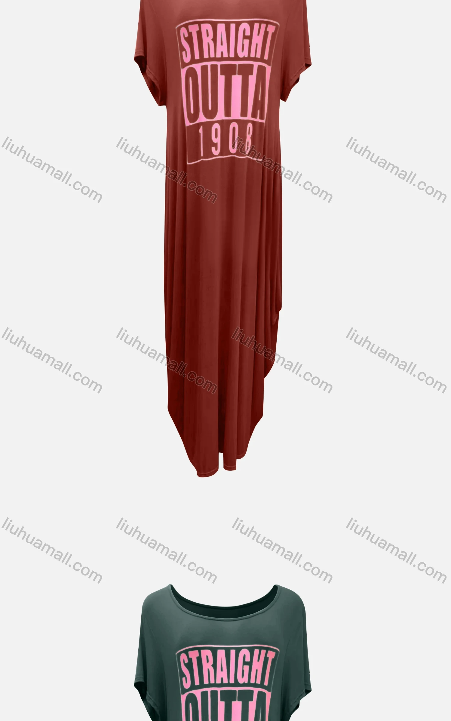 Wholesale Women's African Crew Neck Letter Short Sleeve Pockets Loose Fit Maxi Dress 8804# - Liuhuamall