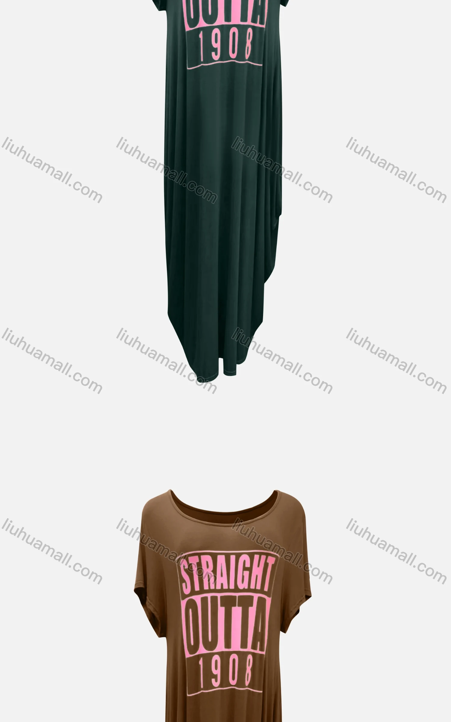 Wholesale Women's African Crew Neck Letter Short Sleeve Pockets Loose Fit Maxi Dress 8804# - Liuhuamall