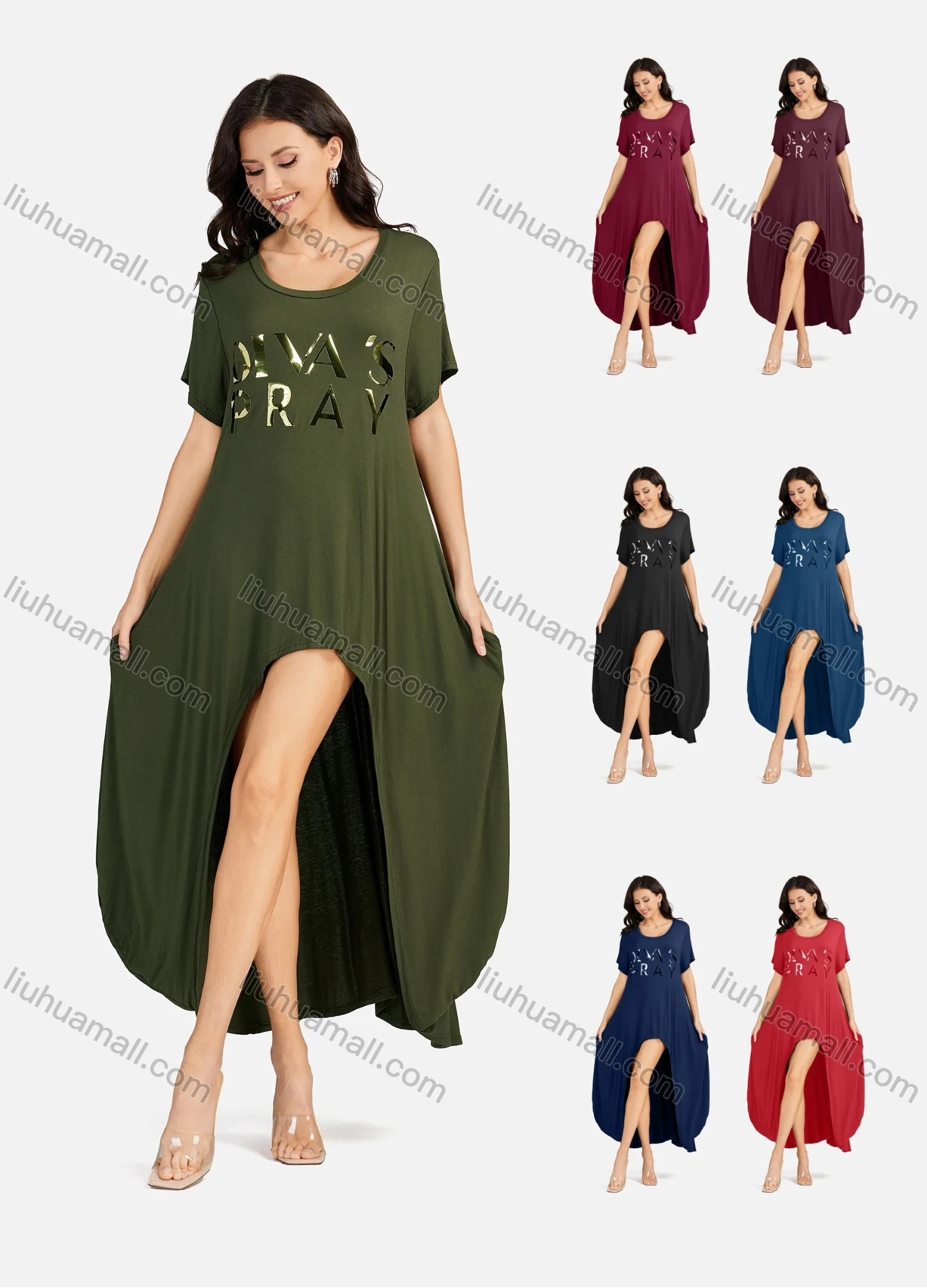 Wholesale Women's Sexy Crew Neck Short Sleeve Loose Fit Dress 8809# - Liuhuamall