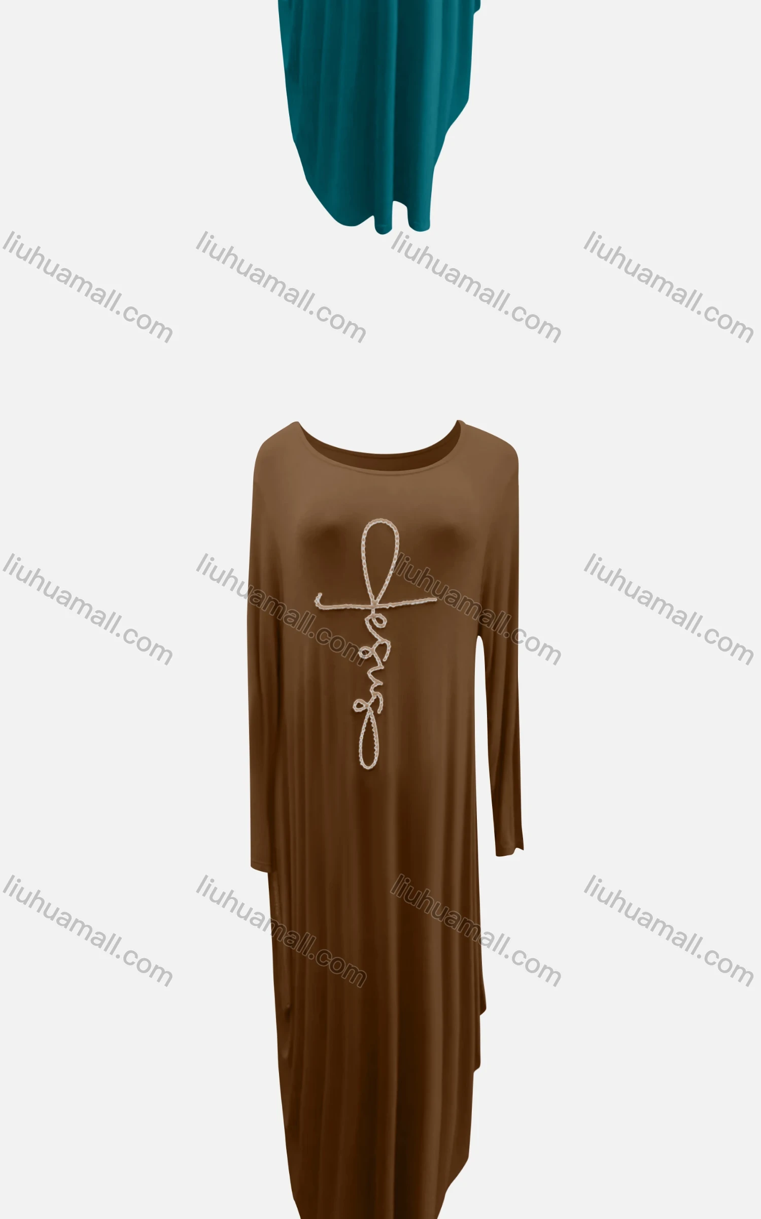 Wholesale Women's African Crew Neck Letter Long Sleeve Patch Pocket Loose Fit Dress 8810# - Liuhuamall