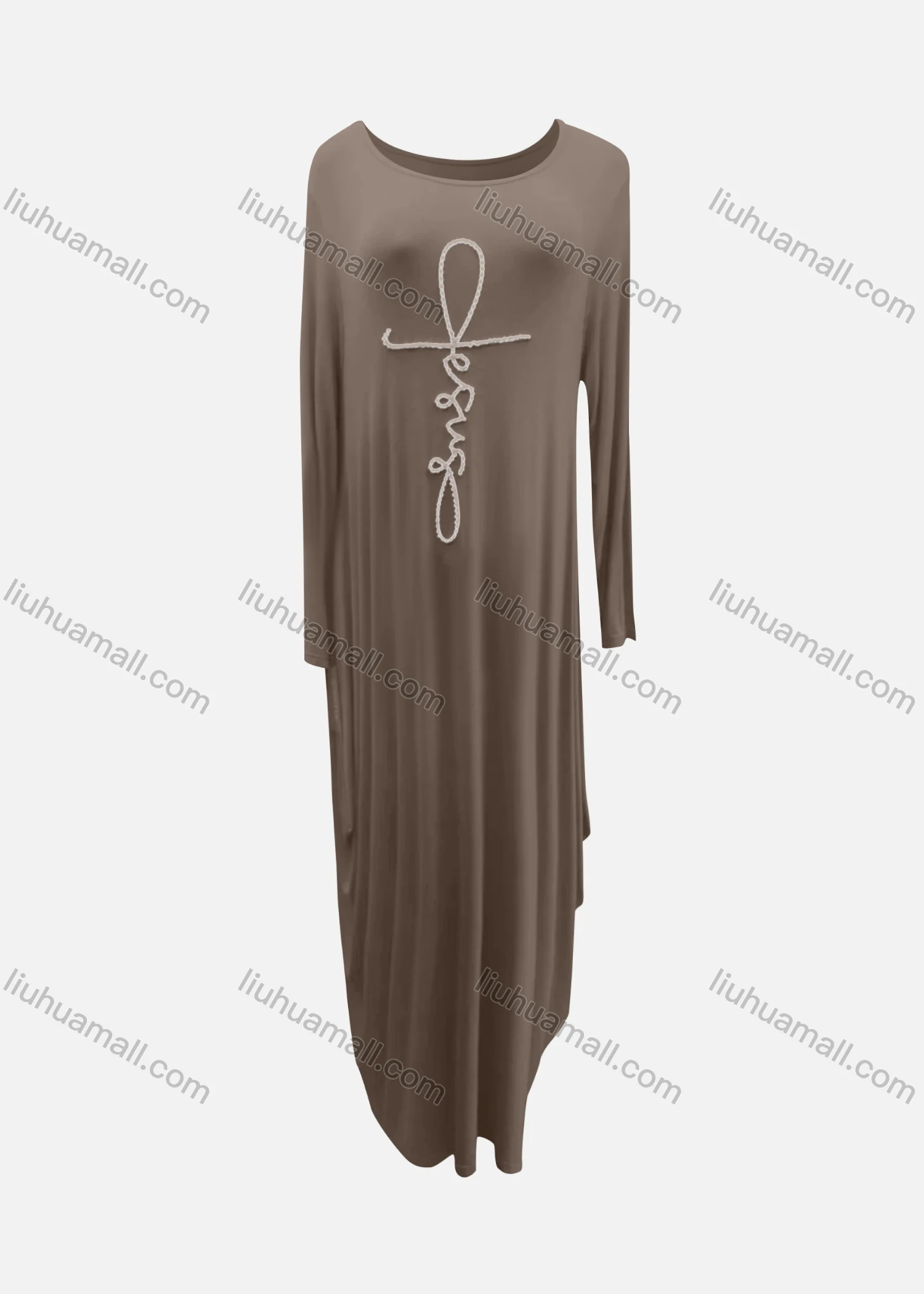 Wholesale Women's African Crew Neck Letter Long Sleeve Patch Pocket Loose Fit Dress 8810# - Liuhuamall