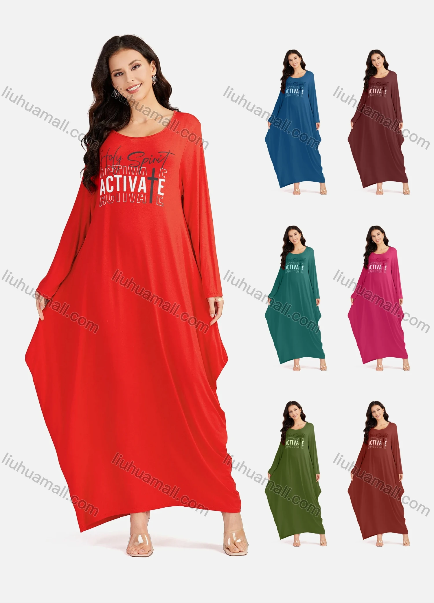 Wholesale Women's African Crew Neck Letter Long Sleeve Patch Pocket Loose Fit Dress 8811# - Liuhuamall
