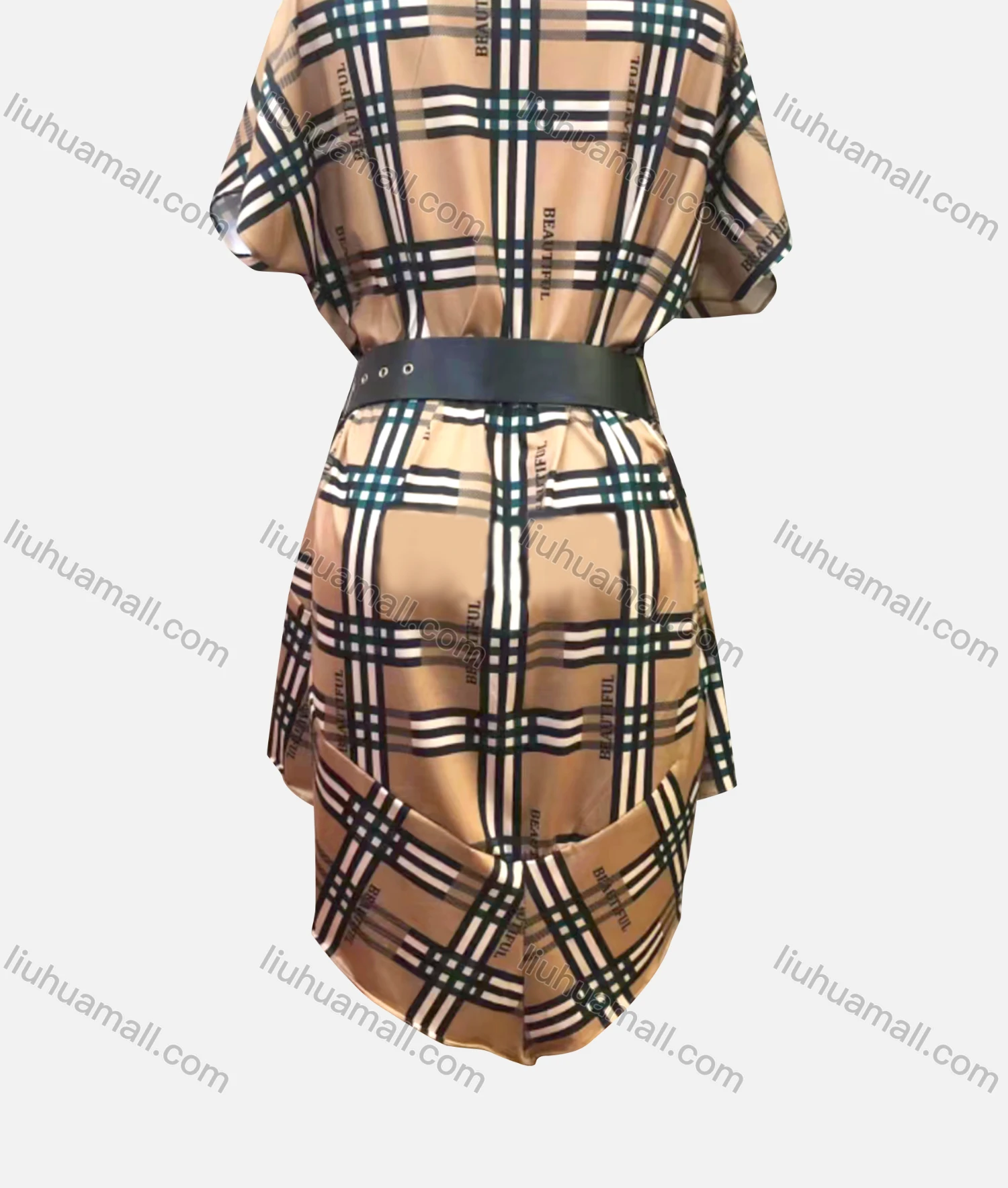 Wholesale Women's Casual Crew Neck Short Sleeve Dress With Belt 8822# - Liuhuamall