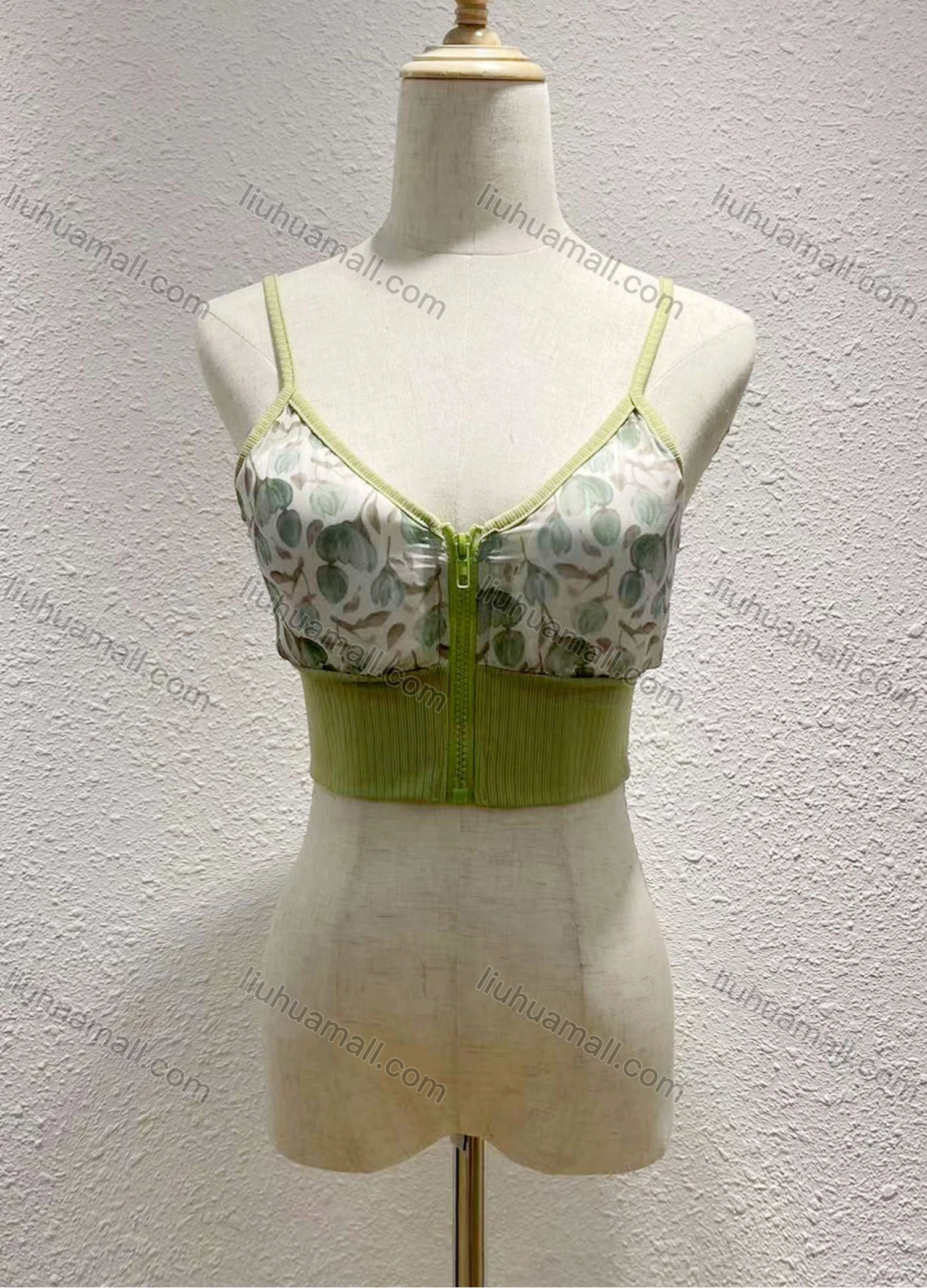 Wholesale Women's Sexy Spaghetti Strap Zip Floral Crop Cami Top 1029# - Liuhuamall