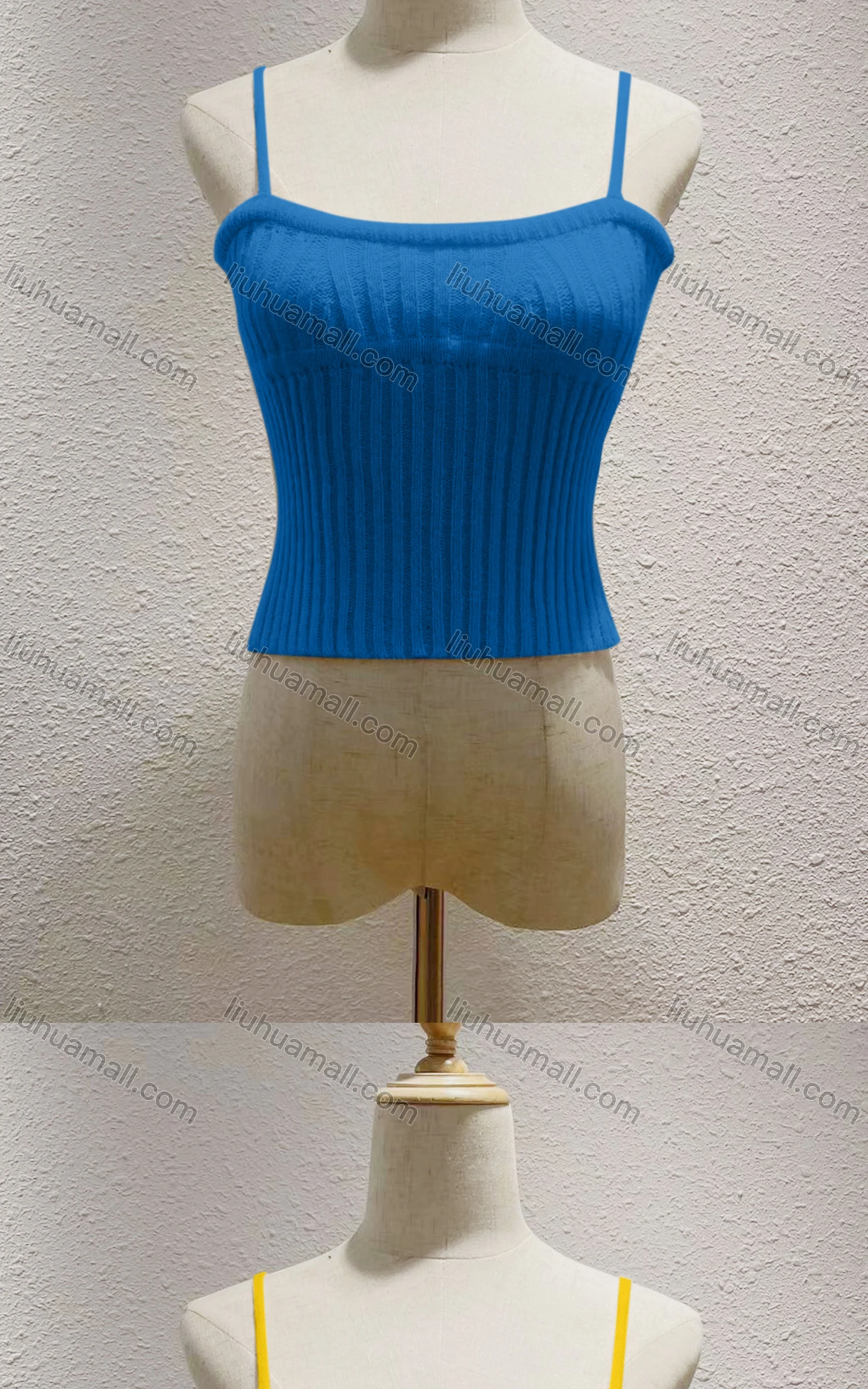 Wholesale Women's Casual Plain Spaghetti Strap Ribbed Crop Cami Top D7669# - Liuhuamall