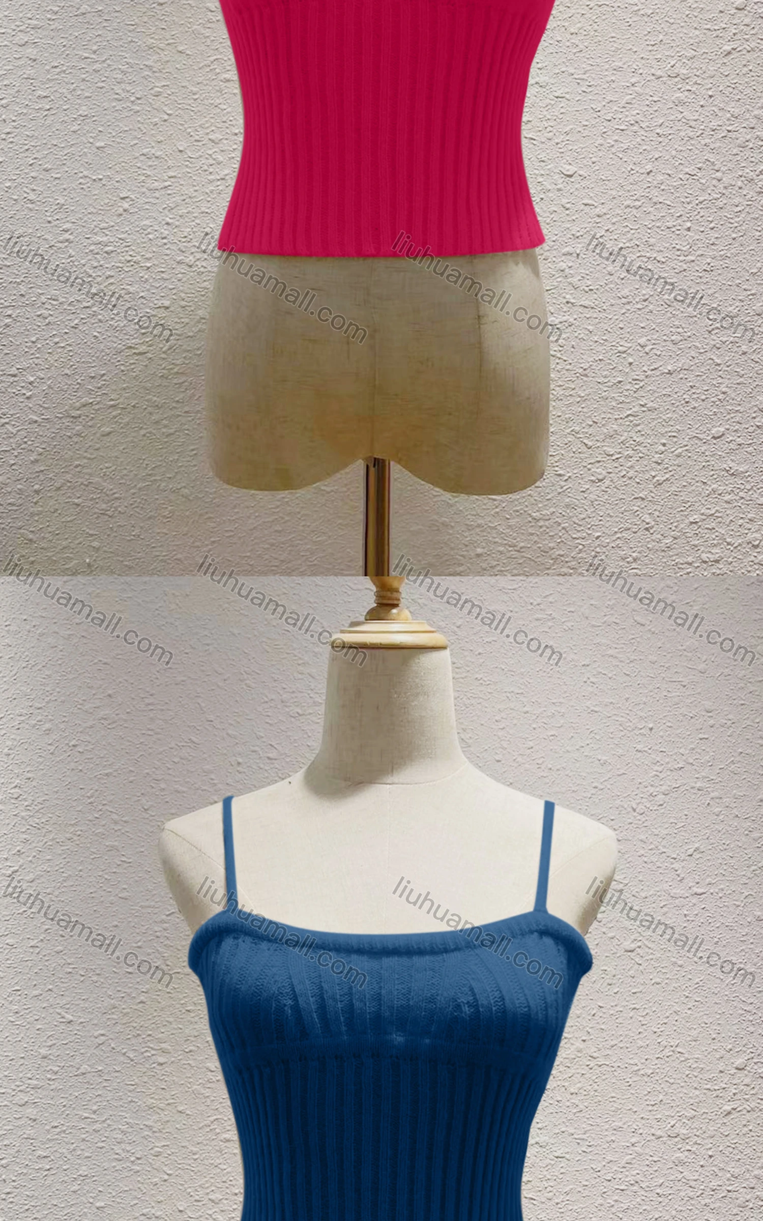 Wholesale Women's Casual Plain Spaghetti Strap Ribbed Crop Cami Top D7669# - Liuhuamall