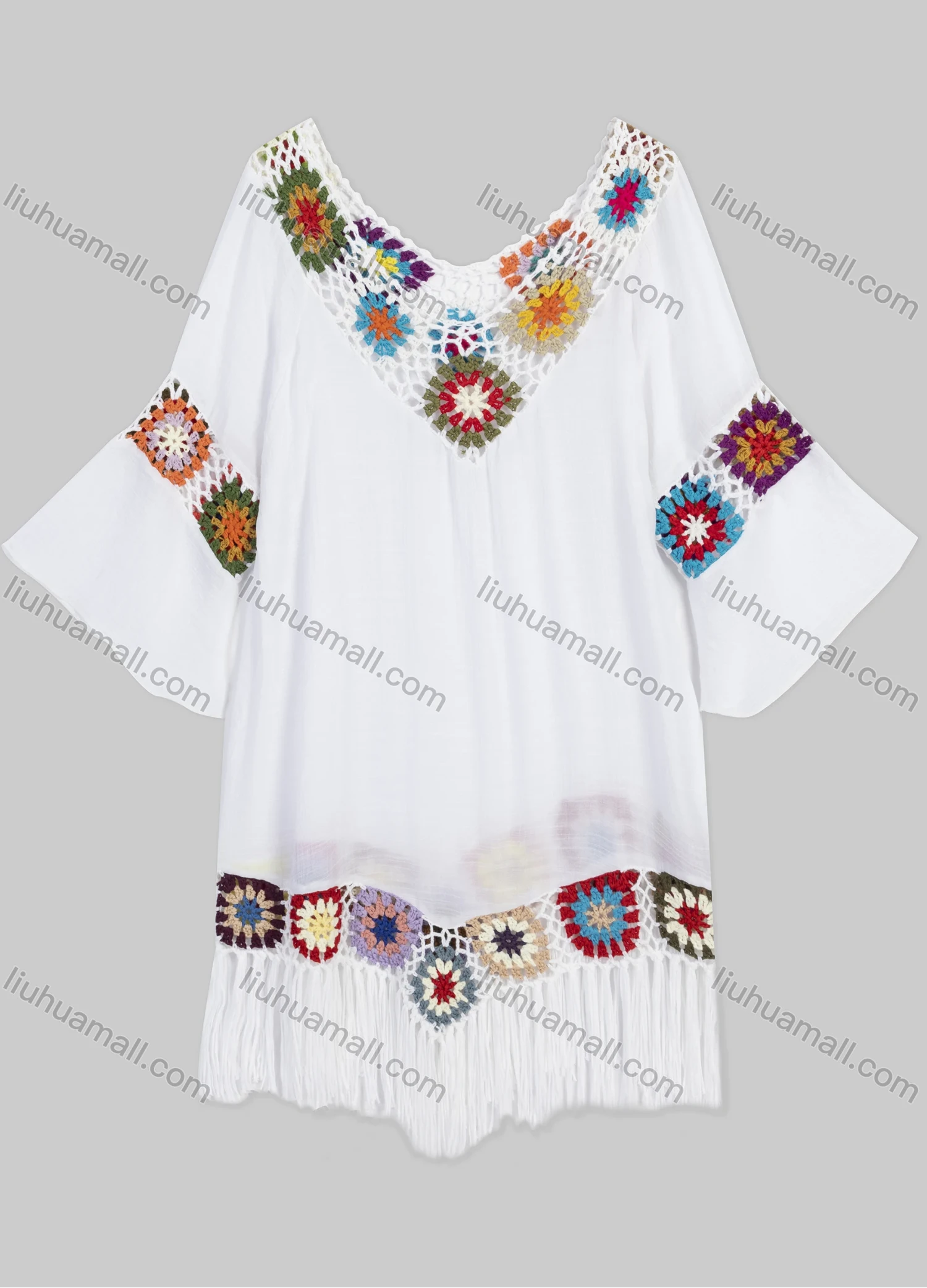 Wholesale Women's Casual Hollow Out Scarf Hem Embroidered Floral Cover Up Top A077# - Liuhuamall