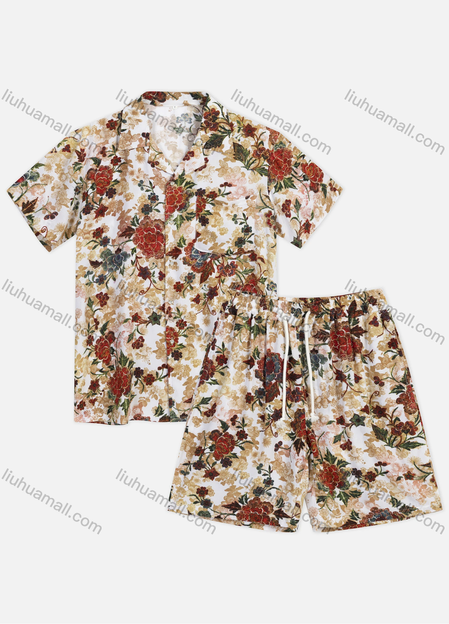 Wholesale Men's Casual Allover Print Short Sleeve Shirts & Shorts 2 Piece Set 1Y1A0900# - Liuhuamall