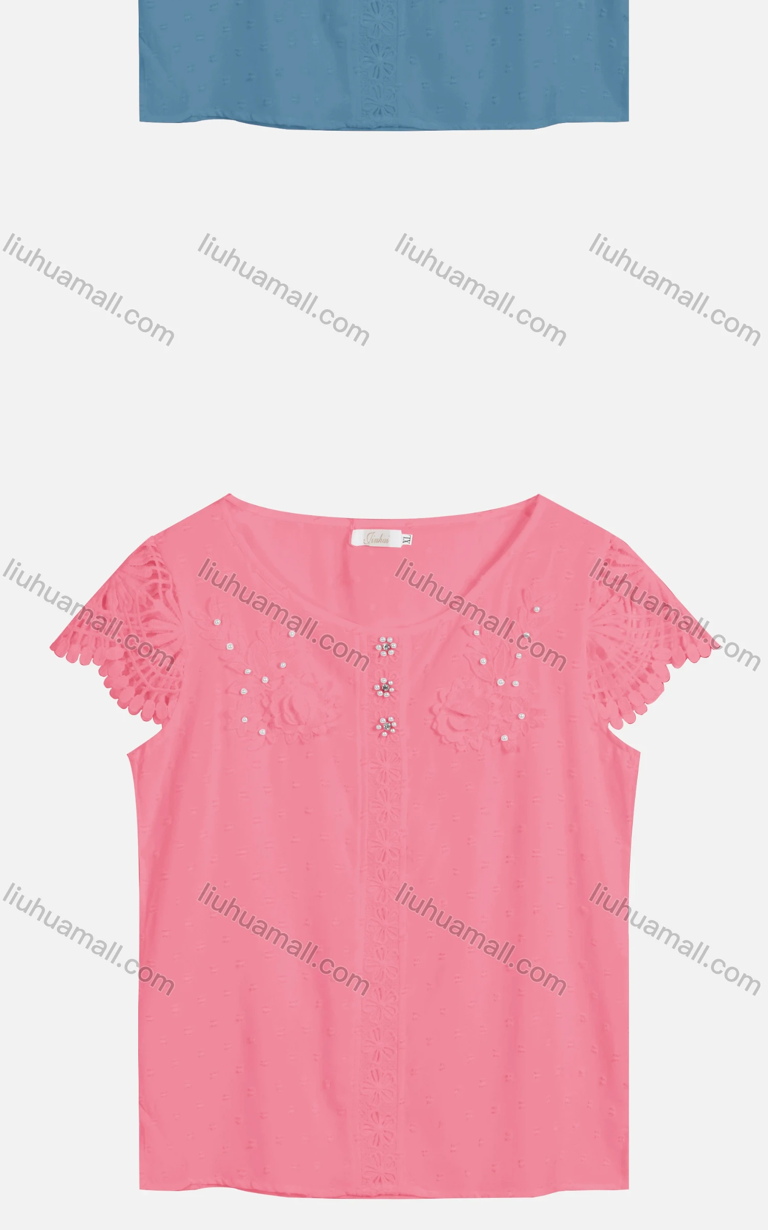 Wholesale Women's Casual Crew Neck Pearl Decor Appliques Blouse 22322# - Liuhuamall