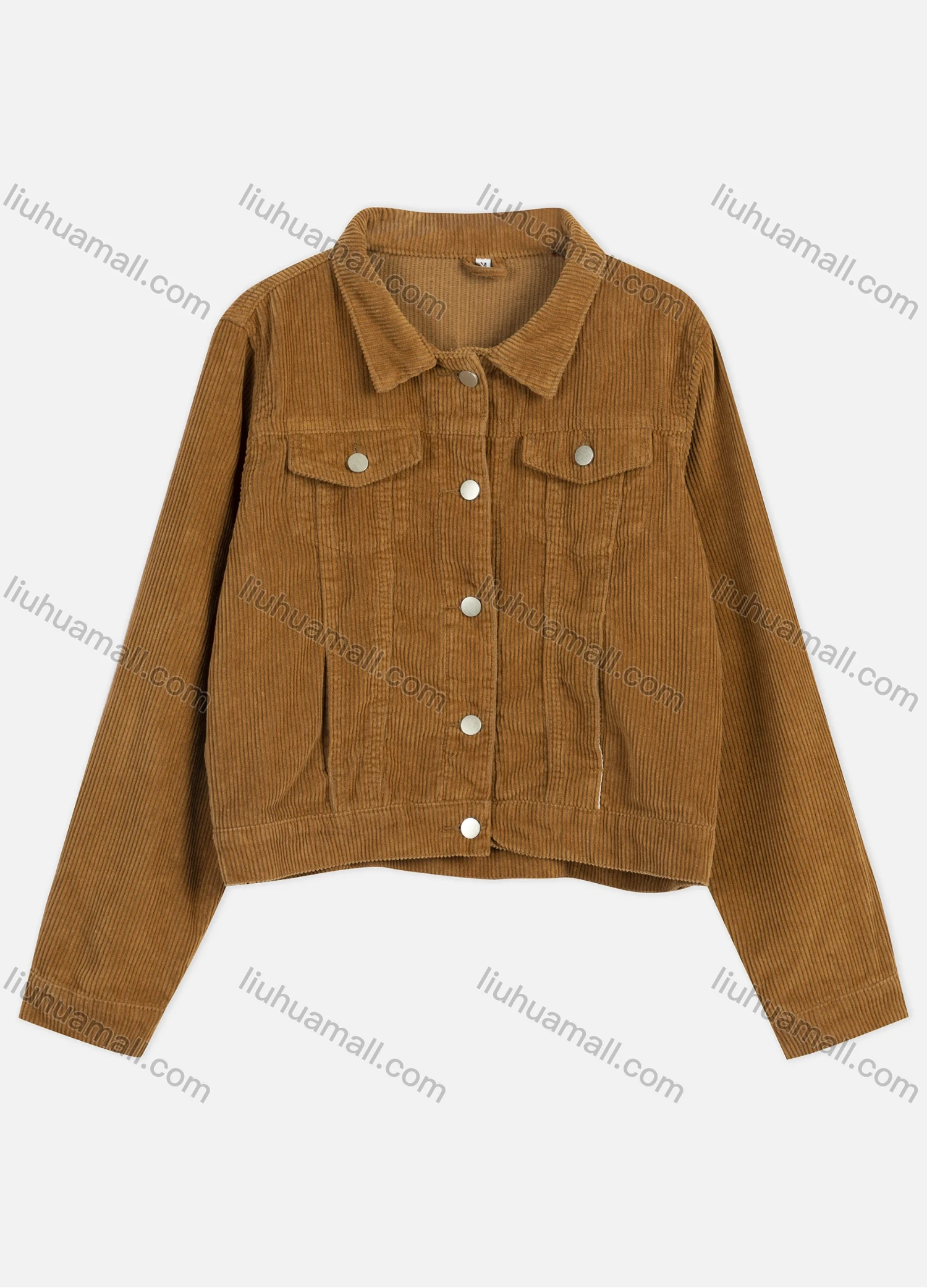 Wholesale Women's Casual Collared Plain Fake Pocket Long Sleeve Button Down Crop Corduroy Jacket - Liuhuamall