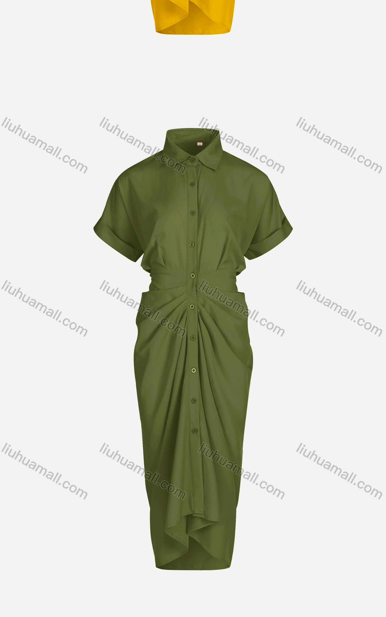 Wholesale Women's Casual Plain Short Sleeve Button Down Runched Shirt Dress 223558# - Liuhuamall