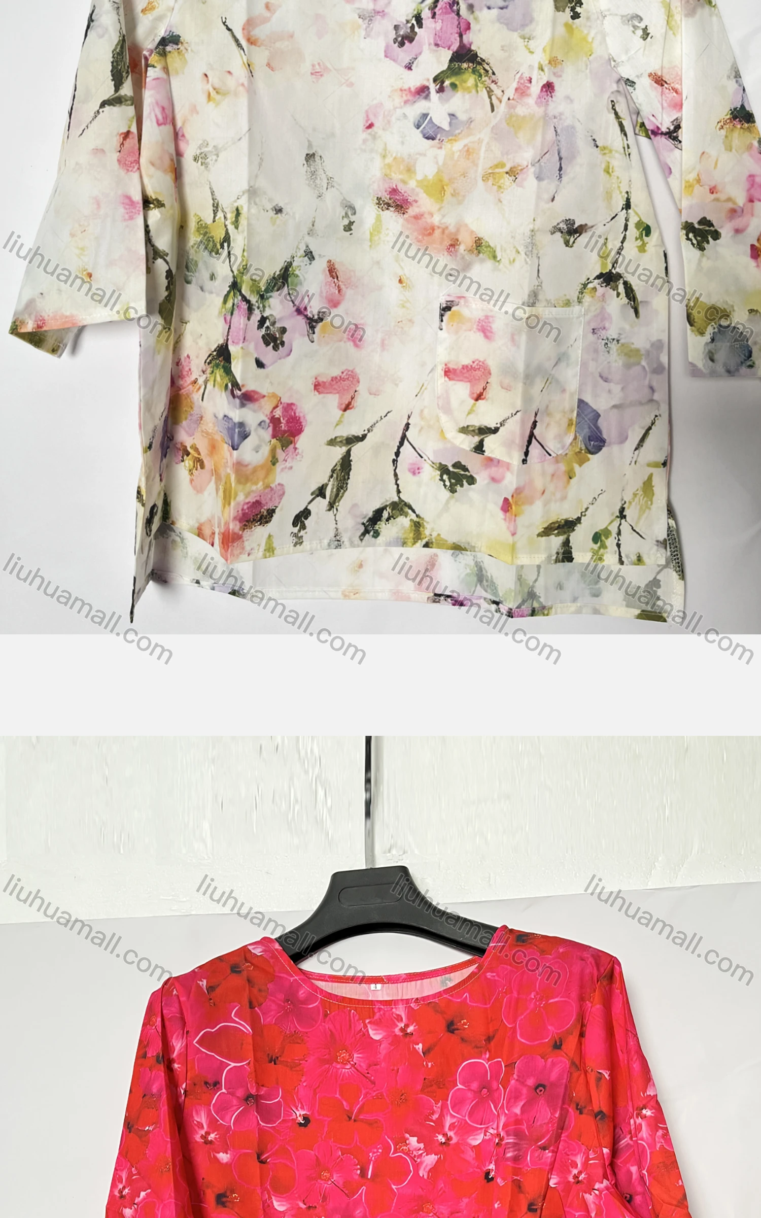 Wholesale Women's Casual Crew Neck 3/4 Sleeve Floral Blouse 002# - Liuhuamall