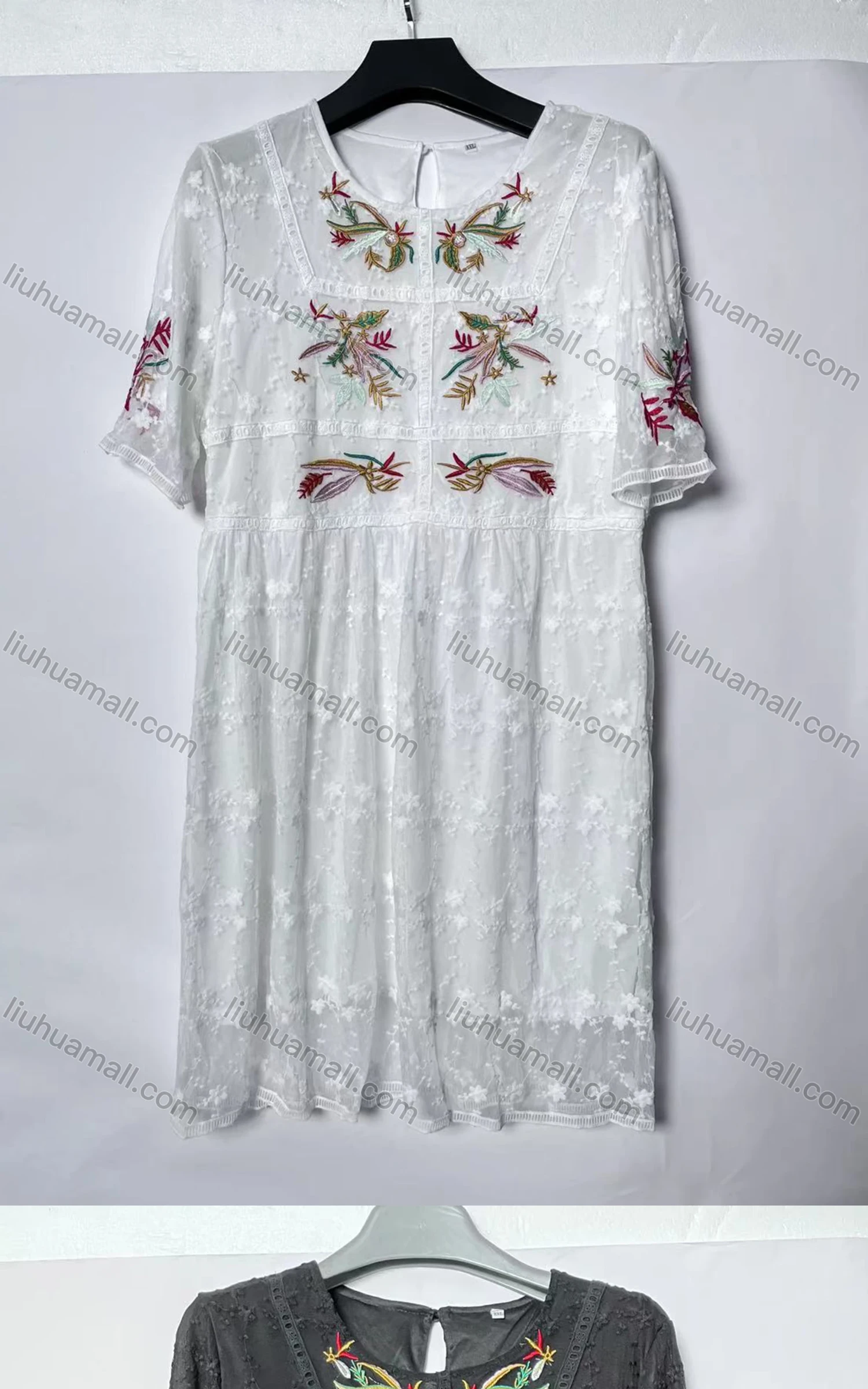 Wholesale Women's Casual Crew Neck Embroidered Appliques Tunic TB2625343# - Liuhuamall