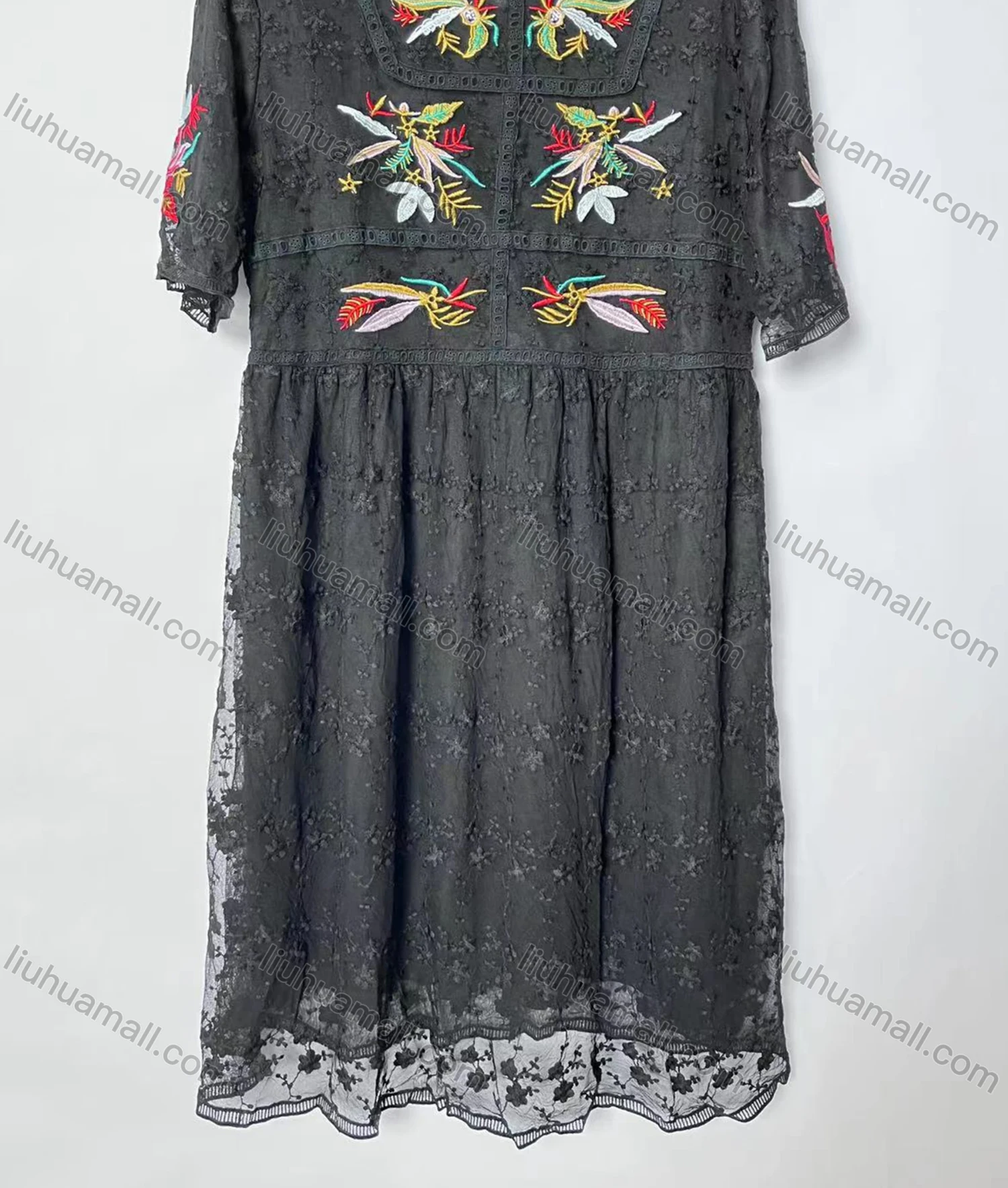 Wholesale Women's Casual Crew Neck Embroidered Appliques Tunic TB2625343# - Liuhuamall