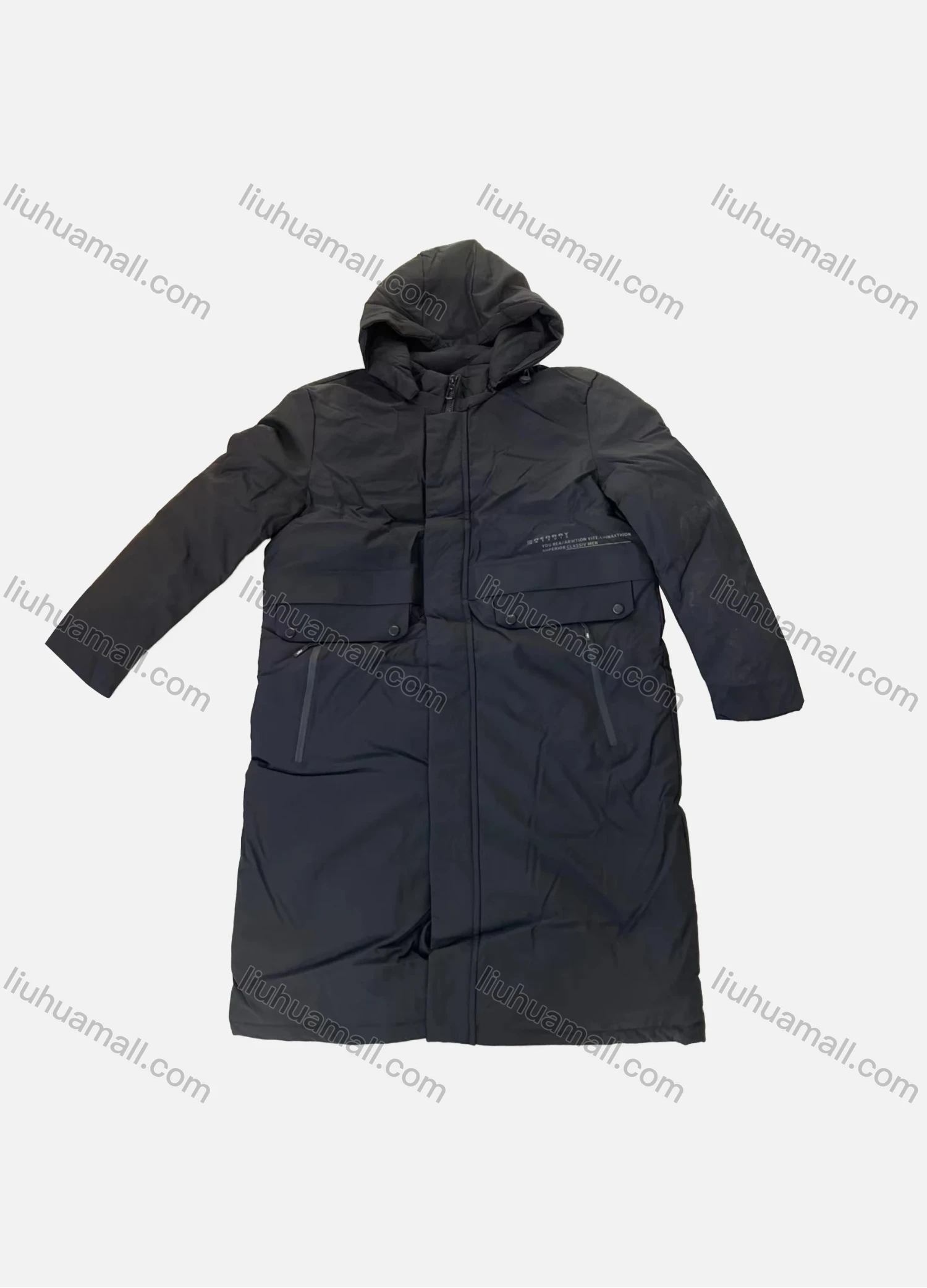 Wholesale Men's Casual Plain Long Sleeve Zipper Drawstring Hooded Mid Length Thermal Coat - Liuhuamall