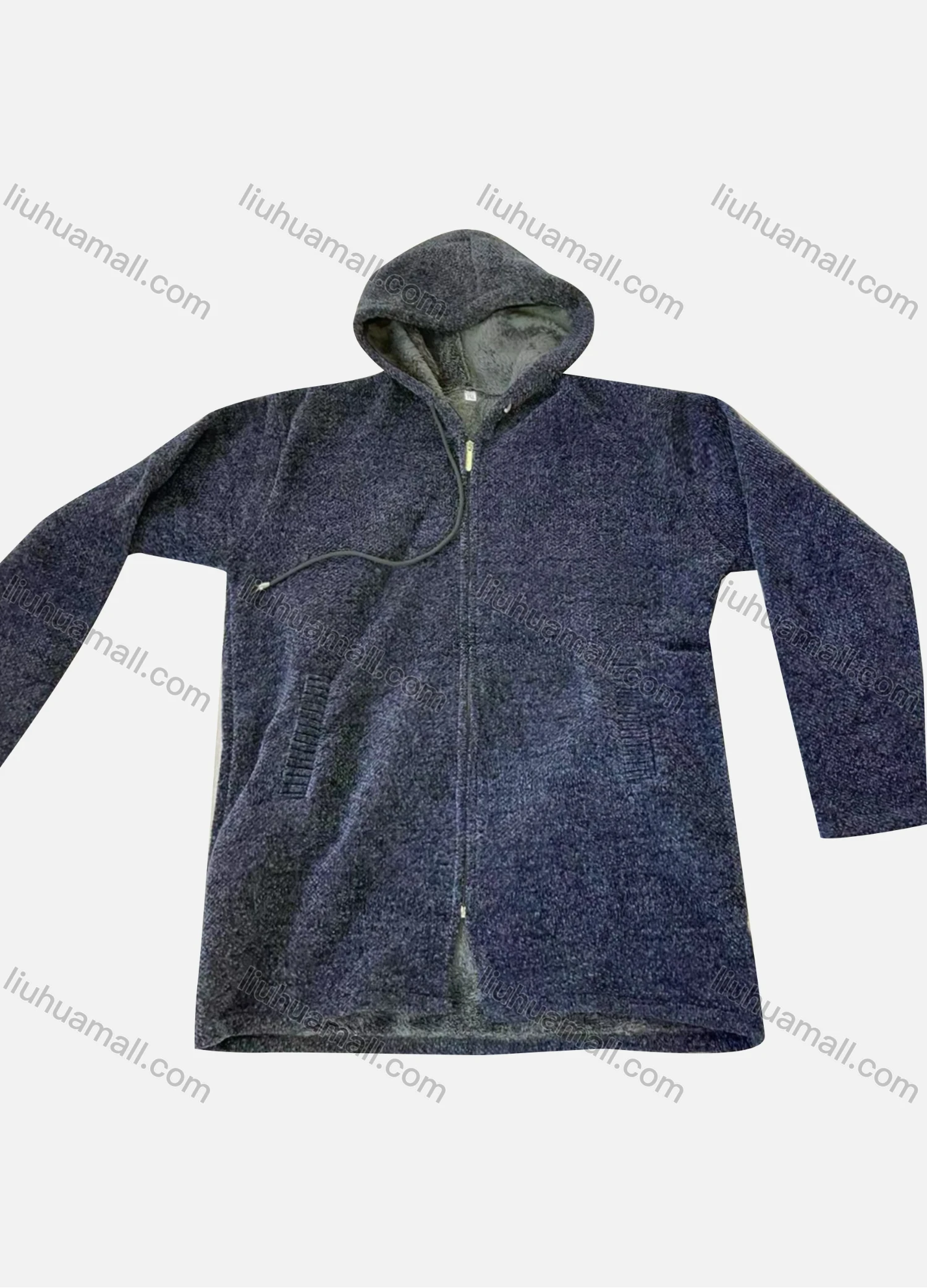 Wholesale Men's Casual Plain Long Sleeve Zipper Drawstring Hooded Thermal Fleece Jacket - Liuhuamall