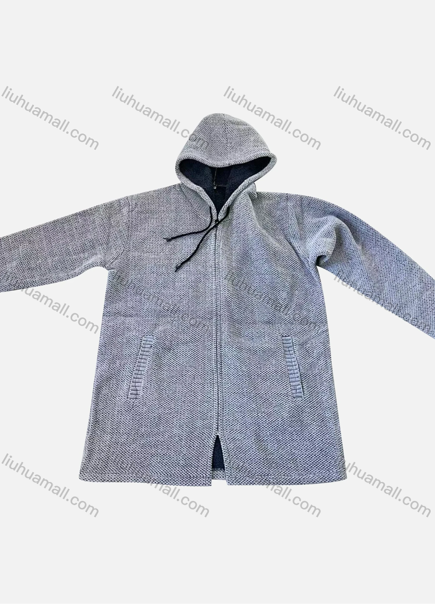 Wholesale Men's Casual Plain Long Sleeve Drawstring Hooded Zipper Thermal Jacket - Liuhuamall