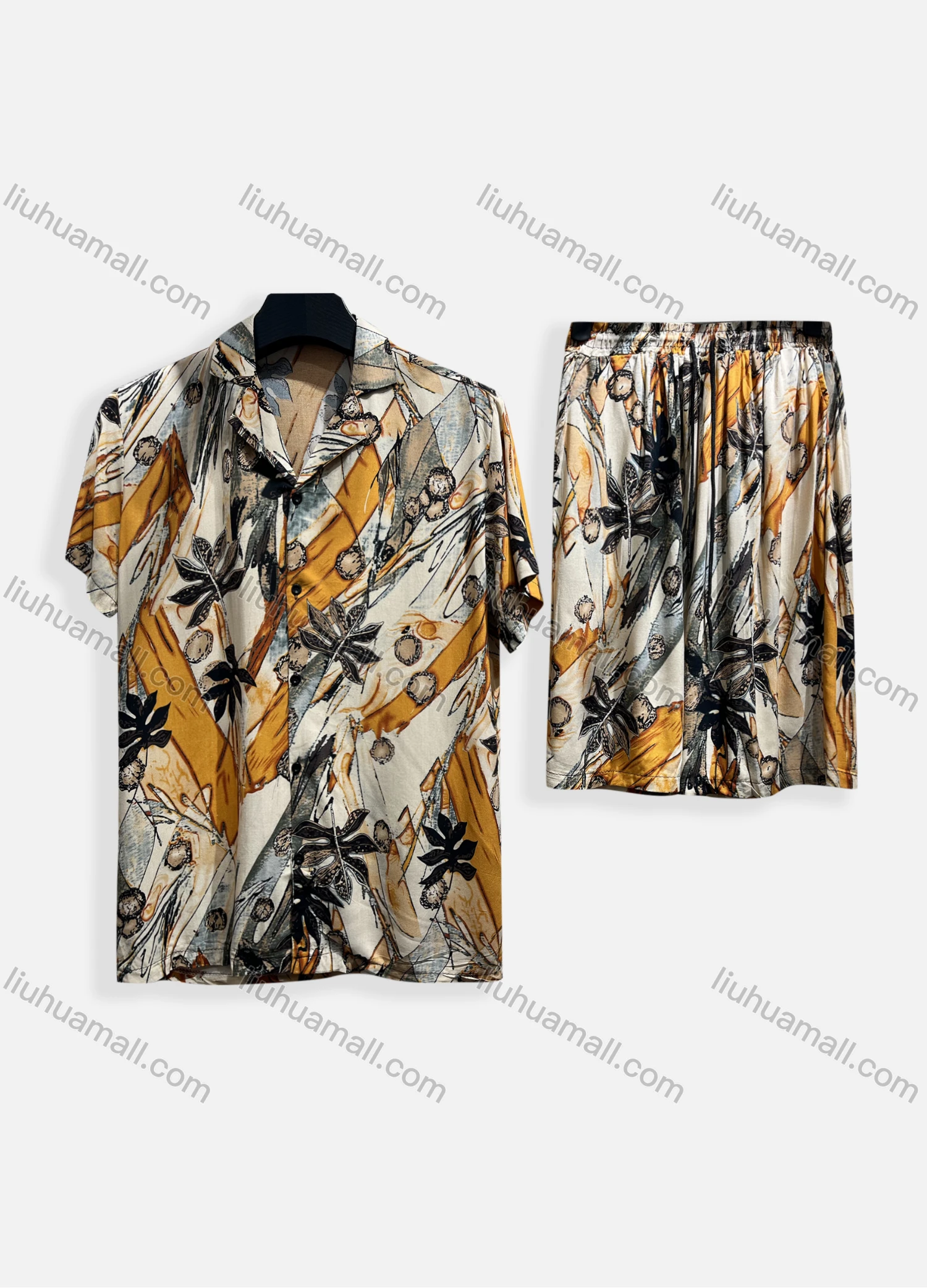 Wholesale Men's Casual Allover Print Short Sleeve Shirt & Shorts 2 Piece Lounge Set 002# - Liuhuamall