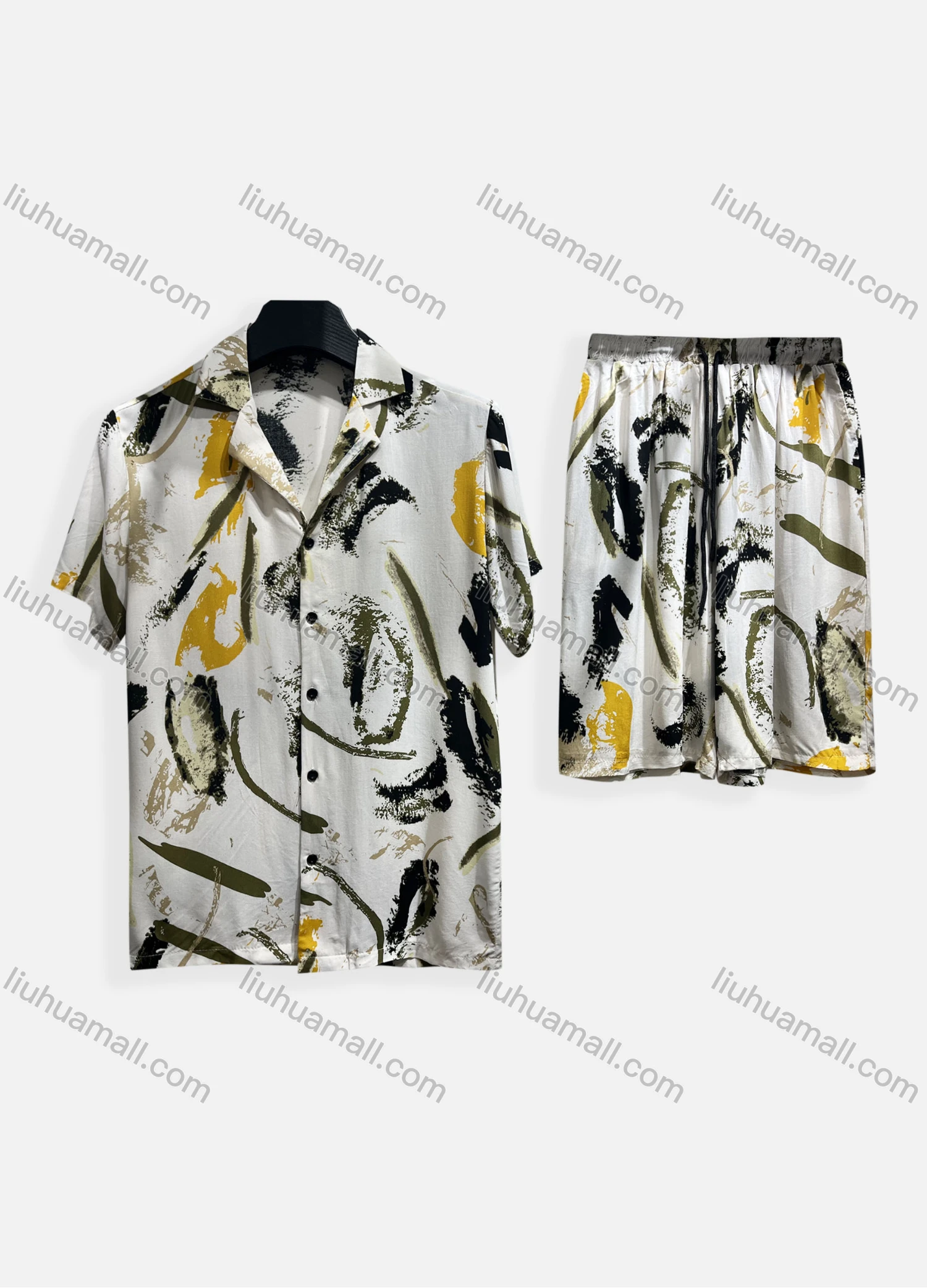 Wholesale Men's Casual Allover Print Short Sleeve Shirt & Shorts 2 Piece Lounge Set 002# - Liuhuamall
