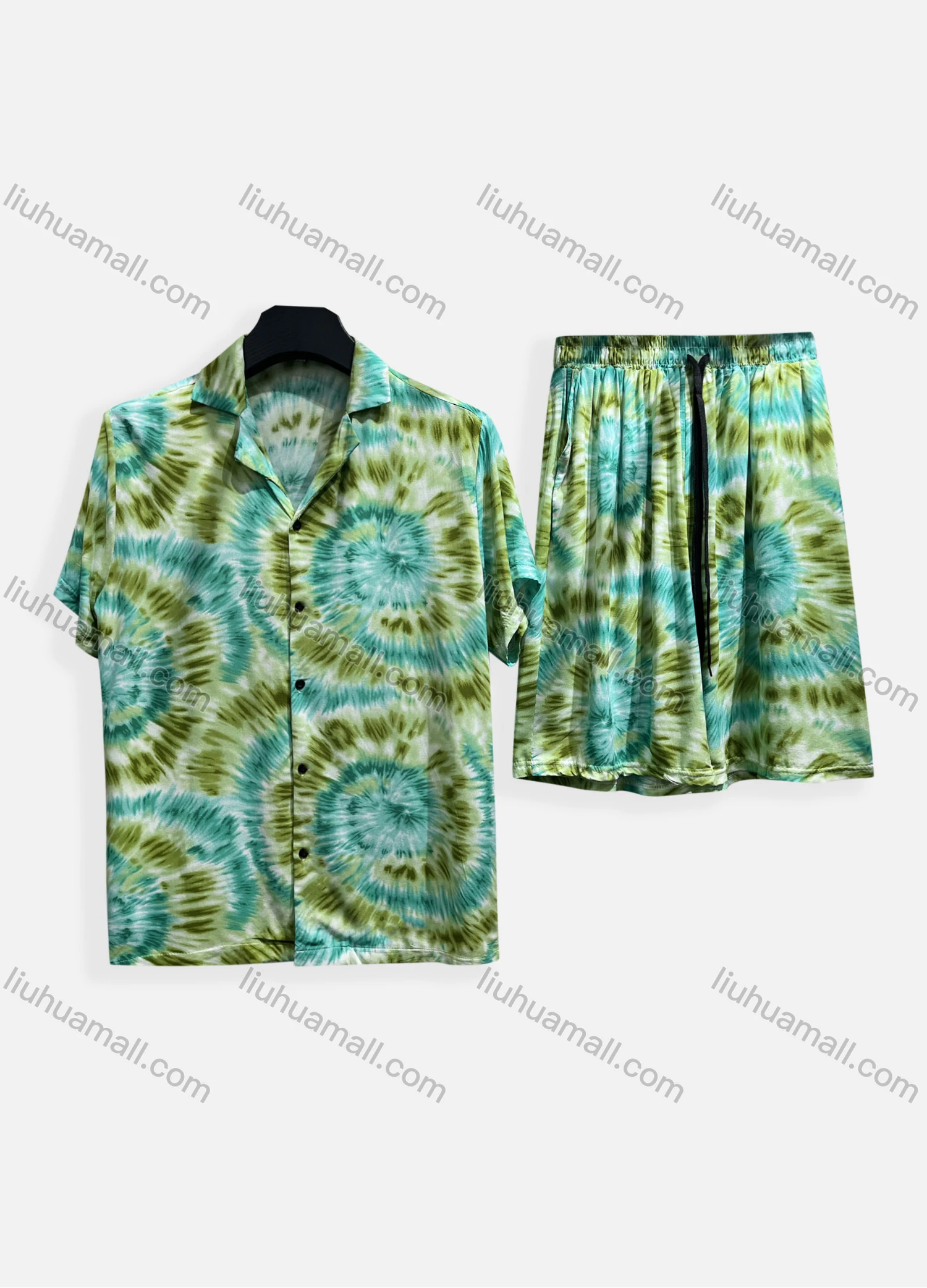 Wholesale Men's Casual Allover Print Short Sleeve Shirt & Shorts 2 Piece Lounge Set 002# - Liuhuamall