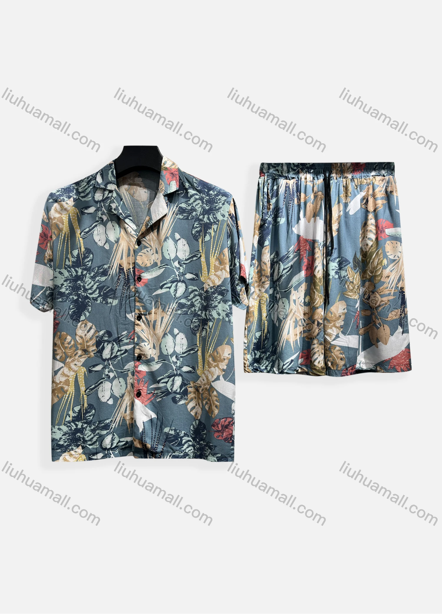 Wholesale Men's Casual Allover Print Short Sleeve Shirt & Shorts 2 Piece Lounge Set 002# - Liuhuamall