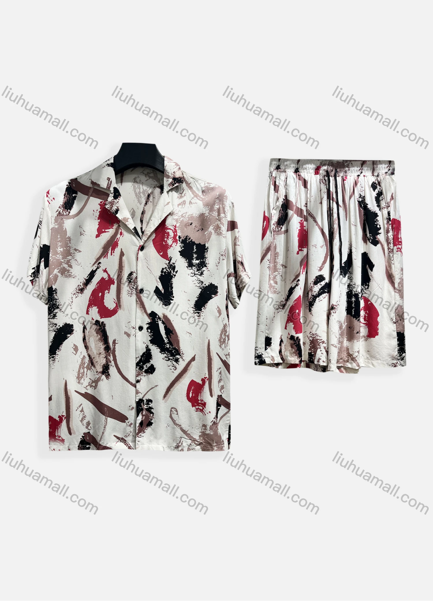 Wholesale Men's Casual Allover Print Short Sleeve Shirt & Shorts 2 Piece Lounge Set 002# - Liuhuamall