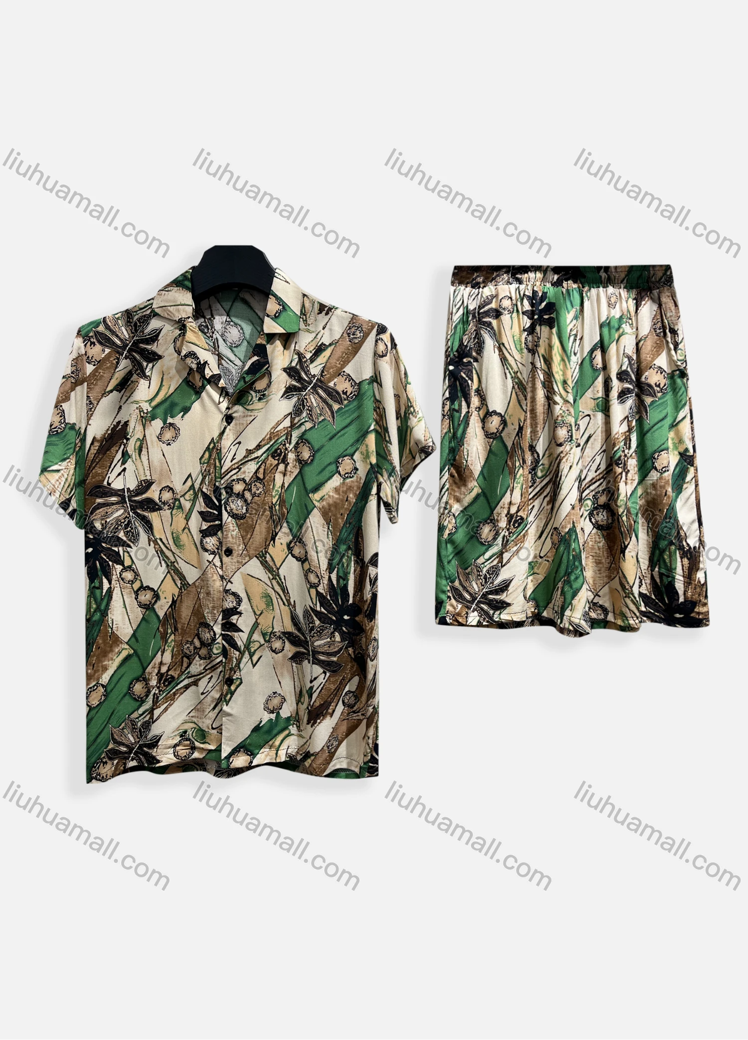 Wholesale Men's Casual Allover Print Short Sleeve Shirt & Shorts 2 Piece Lounge Set 002# - Liuhuamall