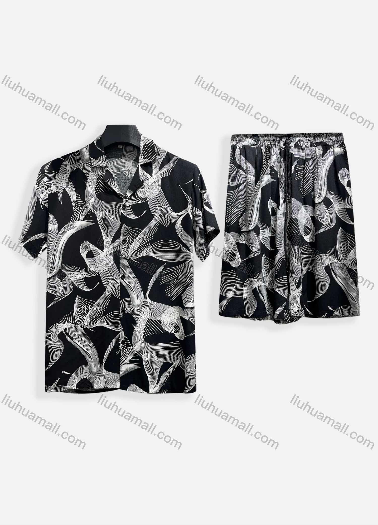 Wholesale Men's Casual Allover Print Short Sleeve Shirt & Shorts 2 Piece Lounge Set 002# - Liuhuamall