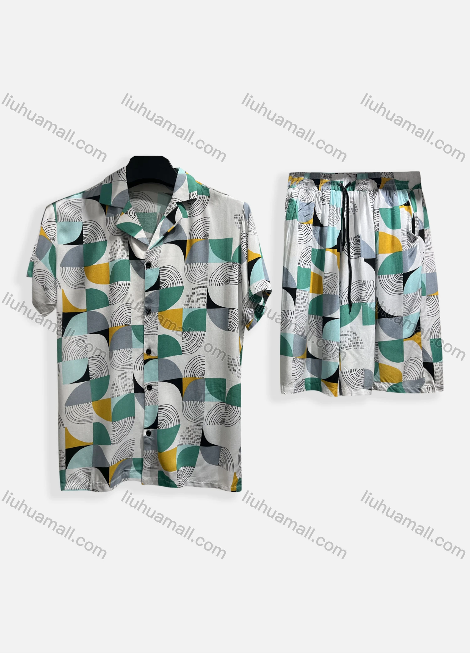 Wholesale Men's Casual Allover Print Short Sleeve Shirt & Shorts 2 Piece Lounge Set 002# - Liuhuamall