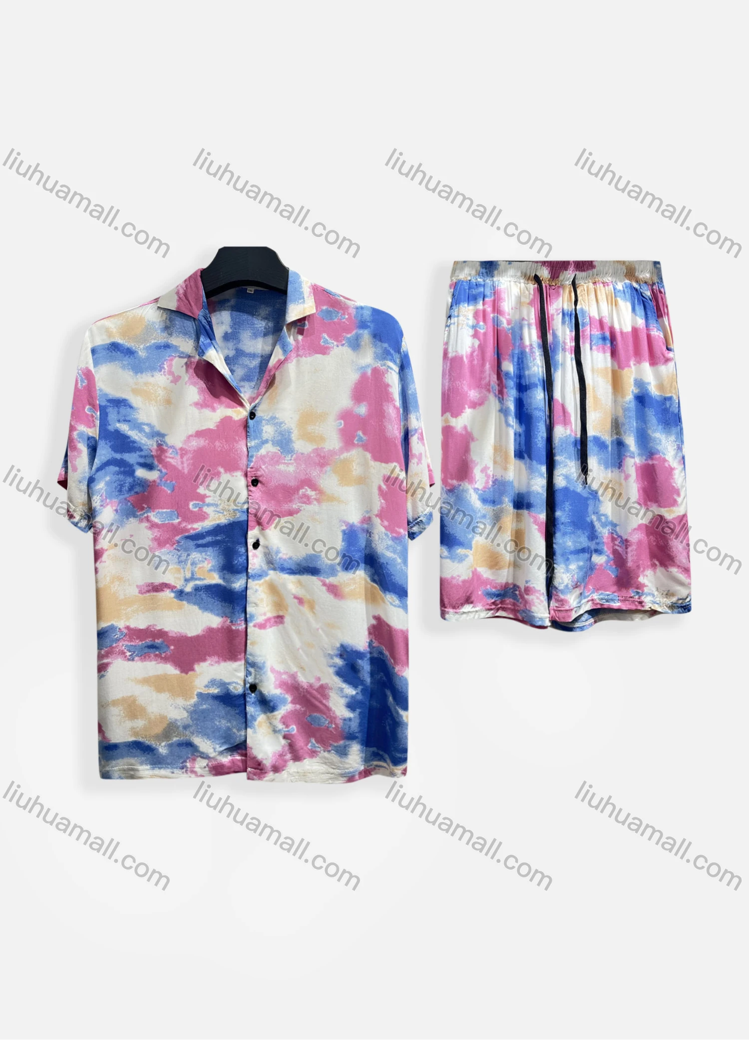 Wholesale Men's Casual Allover Print Short Sleeve Shirt & Shorts 2 Piece Lounge Set 002# - Liuhuamall